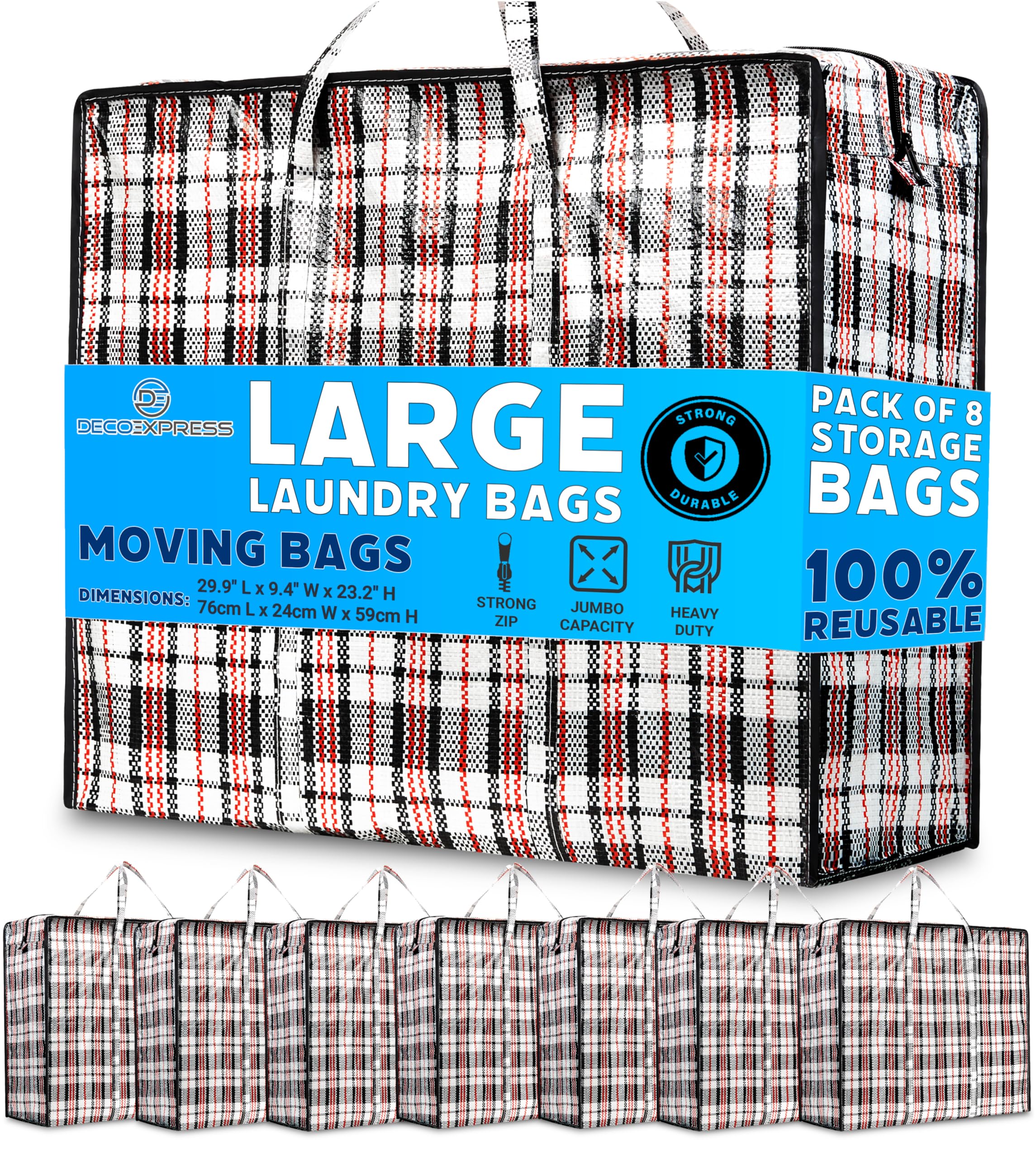 Deco Express Storage Bag, Jumbo Travel Organizer Tasche mit stabilem Reißverschluss und Griffen, große garment bag, vielseitige klamotten aufbewahrung Tasche, 76 x 59 x 24 cm, 8er-Pack Pack of 8 Angebot bei HelloDeals