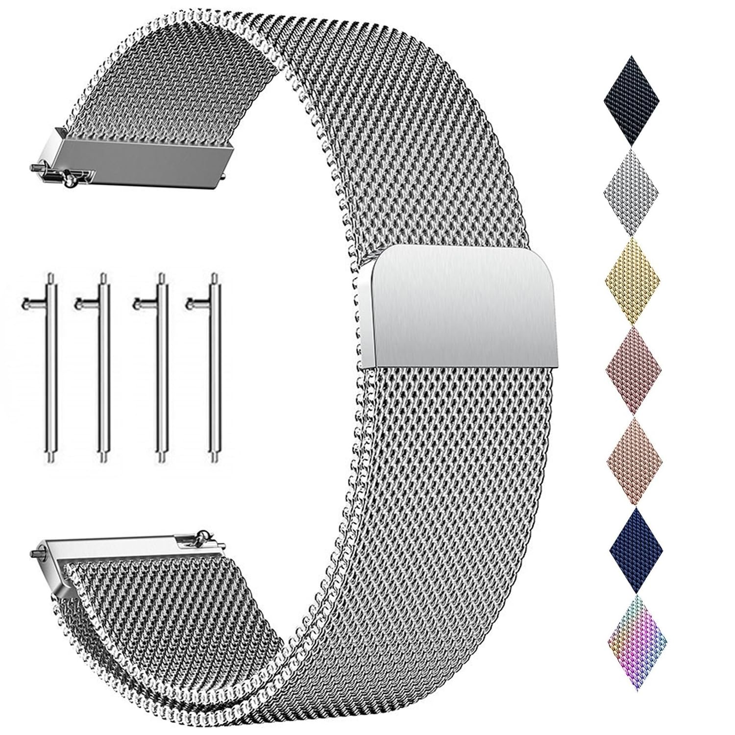 PDSQL Edelstahl Mesh Uhrenarmband, Metall Ersatz Armband Edelstahlarmband mit Magnetverschluss Smartwatch Schnellverschluss Watch Uhren Ersatzband Für Damen Herren Silber 20mm Angebot bei HelloDeals