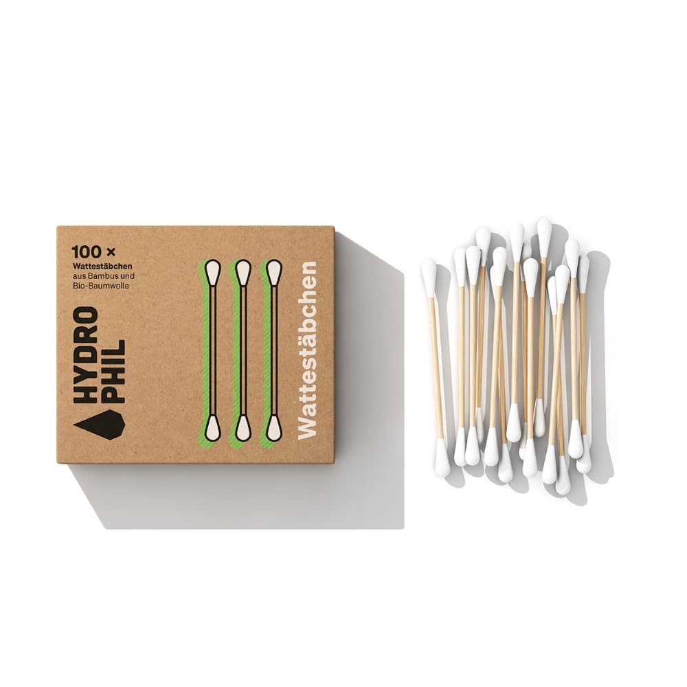 Hydrophil Wattestäbchen aus Bambus - 100 Stück - Nachhaltige Ohrenreiniger ohne Plastik - Nachhaltige Reinigungsstäbchen für Ohrenschmalz-Entfernung und Ohrenreinigung - Q Tips Alternative 100 Stück (1er Pack) Angebot bei HelloDeals
