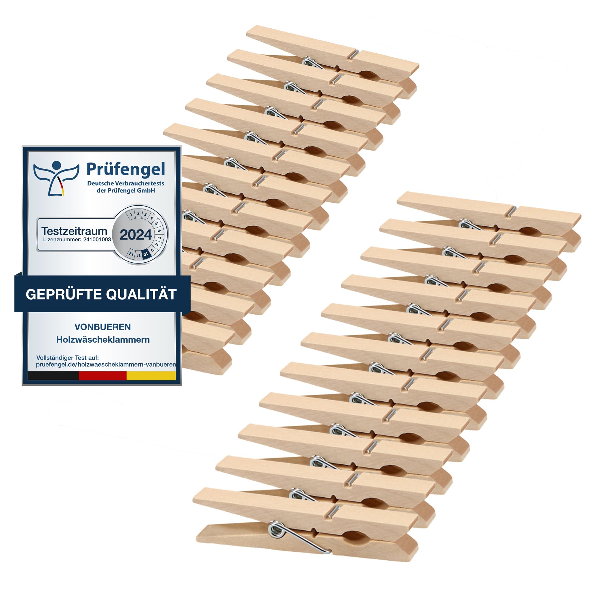 24 x Wäscheklammern Holz groß VonBueren | 7 cm | Holzwäscheklammern | Klammern für Adventskalender oder Holzklammern zum Basteln Angebot bei HelloDeals