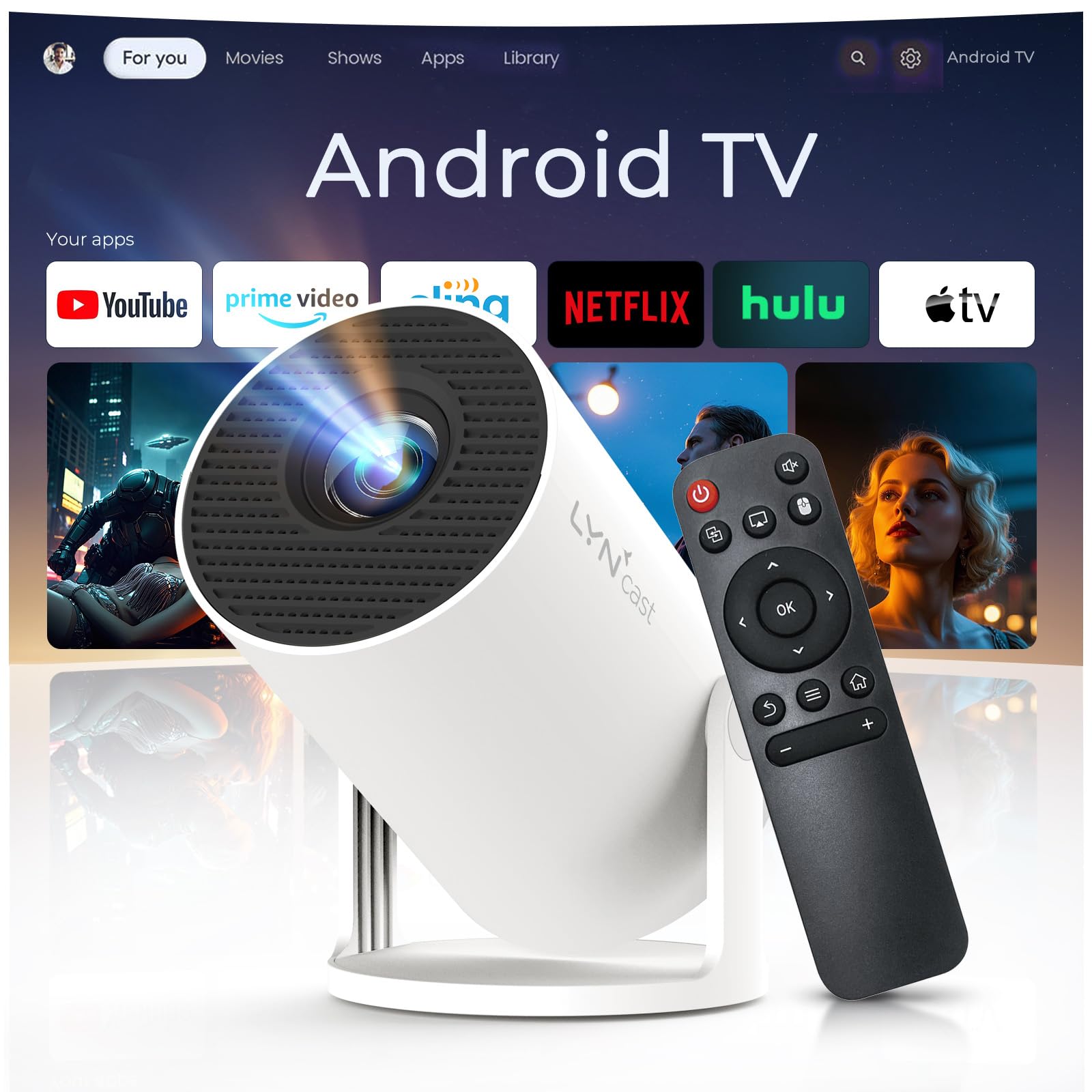 4K 1080P Unterstützt Mini Beamer Projektor Auto Keystone Smart Beamer Android 11 Integrierte Apps Portable Projector mit WiFi 6 Bluetooth 5.4, Kompatibel mit iOS/HDMI/USB LYNCAST OptiBarrel 005 OptiBarrel 005 White Angebot bei HelloDeals