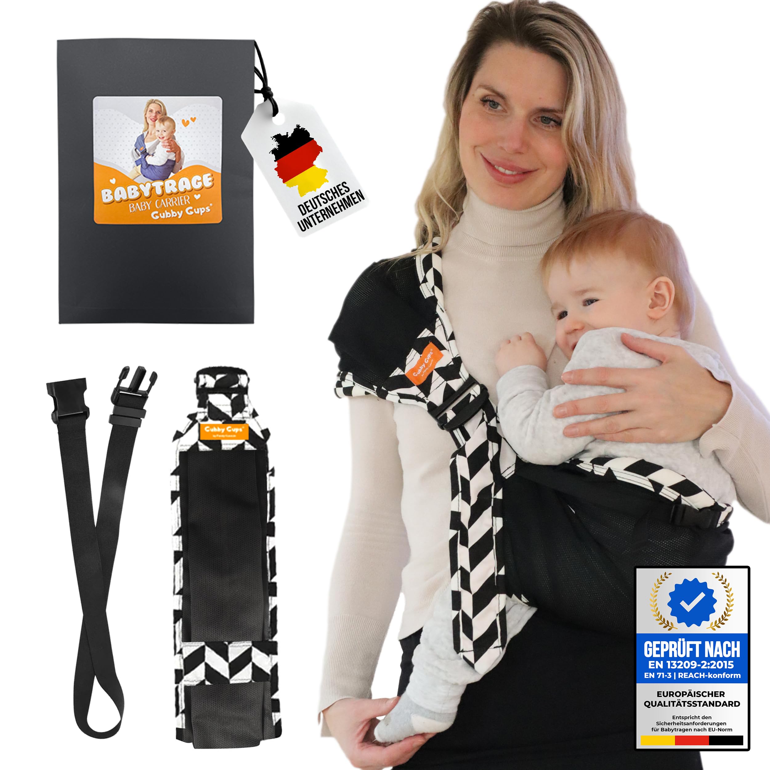GUBBY GUPS® Ergonomische praktische Babytrage V3.0 für schnelle Einsätze - Tragetuch Baby neugeboren Baby Tragegurt Kleinkind bis 15 KG, Hüftsitz Baby Trage Tragesystem Angebot bei HelloDeals
