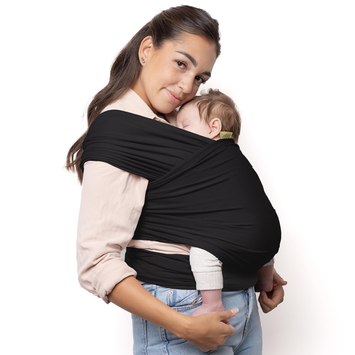 Boba Babytragetuch ab Geburt bis 15 kg - Kuschelweiches & Stützendes Baumwollfrottee, Tragetuch Baby Neugeboren bis Kleinkind, Einfach zu Binden (Schwarz) Angebot bei HelloDeals