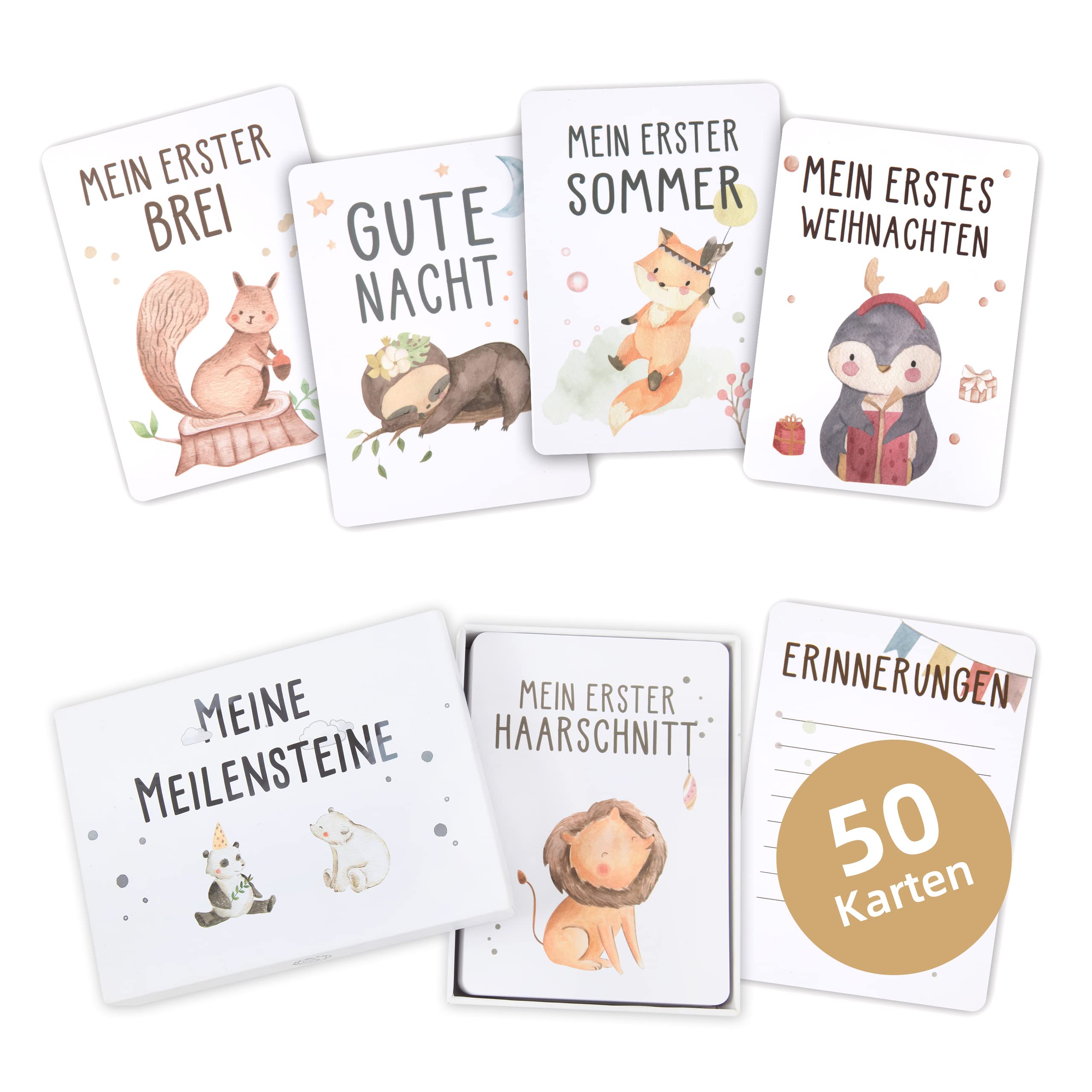 Marvelights Meilensteinkarten Baby – 50 Karten im Boho Stil mit Geschenkbox, Geschenk zur Geburt & Babyparty für Jungen & Mädchen, Neugeborenen Meilenstein Karten Set Angebot bei HelloDeals