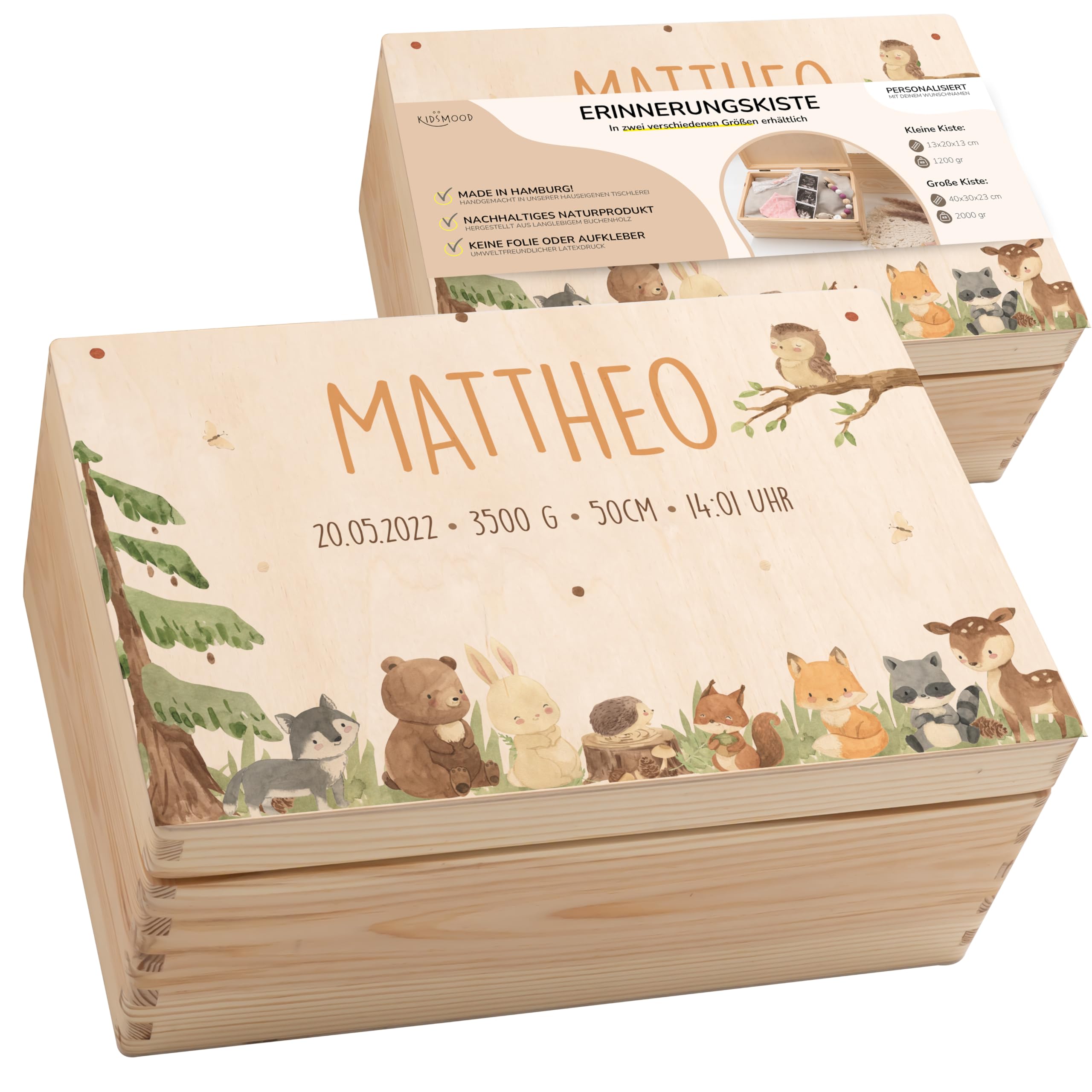 KIDSMOOD - Erinnerungsbox Baby, personalisierte Holzkiste mit Deckel, Ideal zur Aufbewahrung von Erinnerungen und als Geschenk zur Geburt, Taufe oder als Geburtstagsgeschenk für Mädchen und Jungen Angebot bei HelloDeals