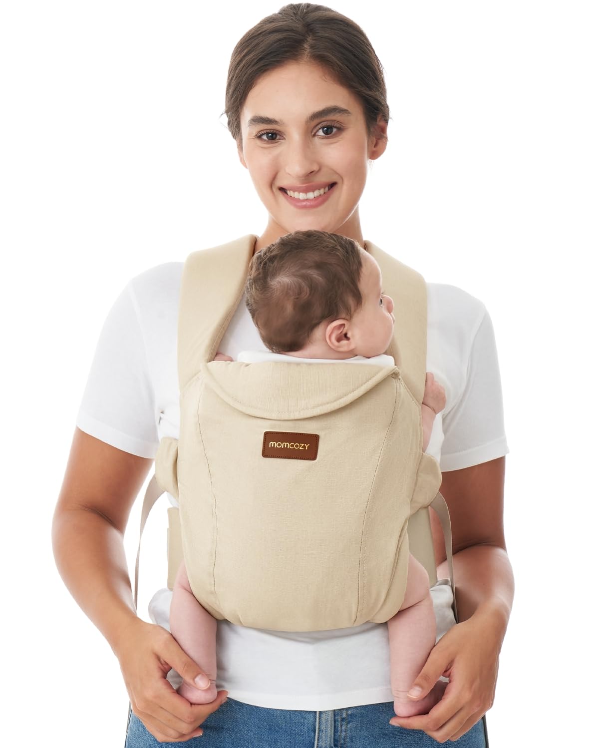 Momcozy Babytrage Neugeborene ab Geburt | Ergonomische Tragehilfe mit Nackenstütze | Leicht & sicher (3-11 kg), Khaki Angebot bei HelloDeals