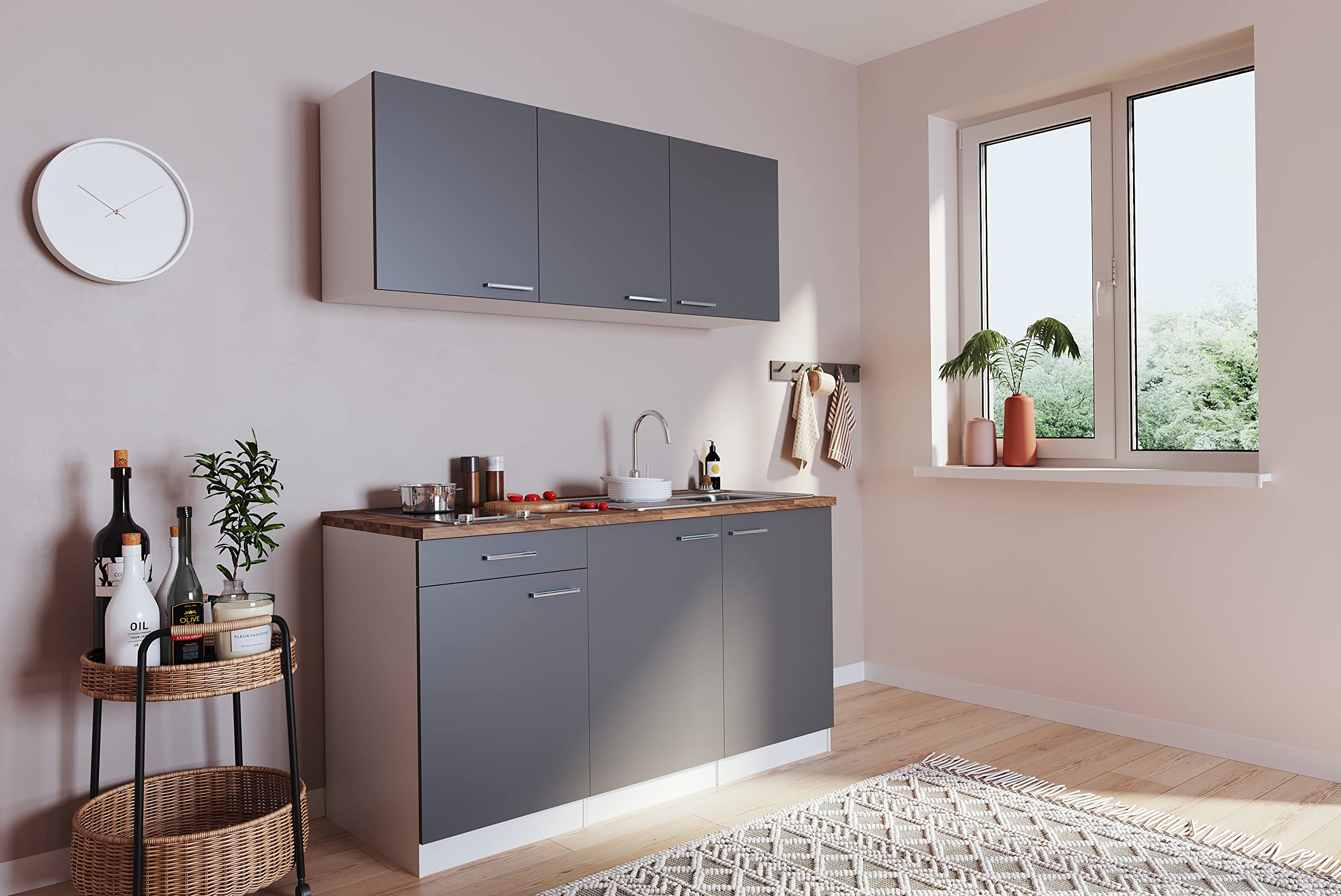 Respekta Luis Küche, Holzwerkstoff, Grau, 150 cm Angebot bei HelloDeals