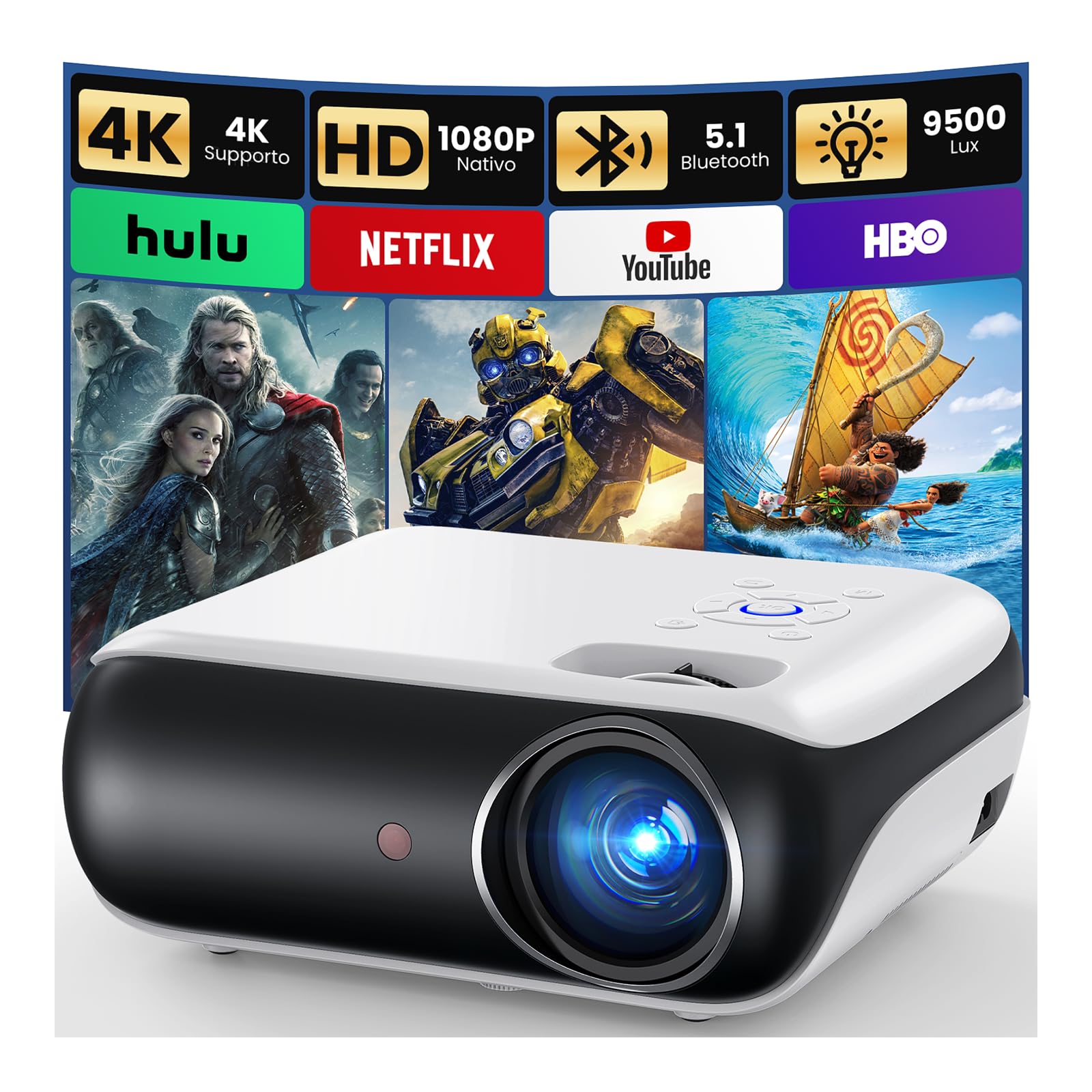 Mini Beamer 4K, HAPPRUN H1 Full HD Beamer mit Bluetooth – Native 1080P Tragbarer Outdoor Projektor mit Lautsprecher, Kompatibel mit Smartphone, HDMI, USB, AV, TV-Stick, PS5 für Heimkino, Schlafzimmer Angebot bei HelloDeals