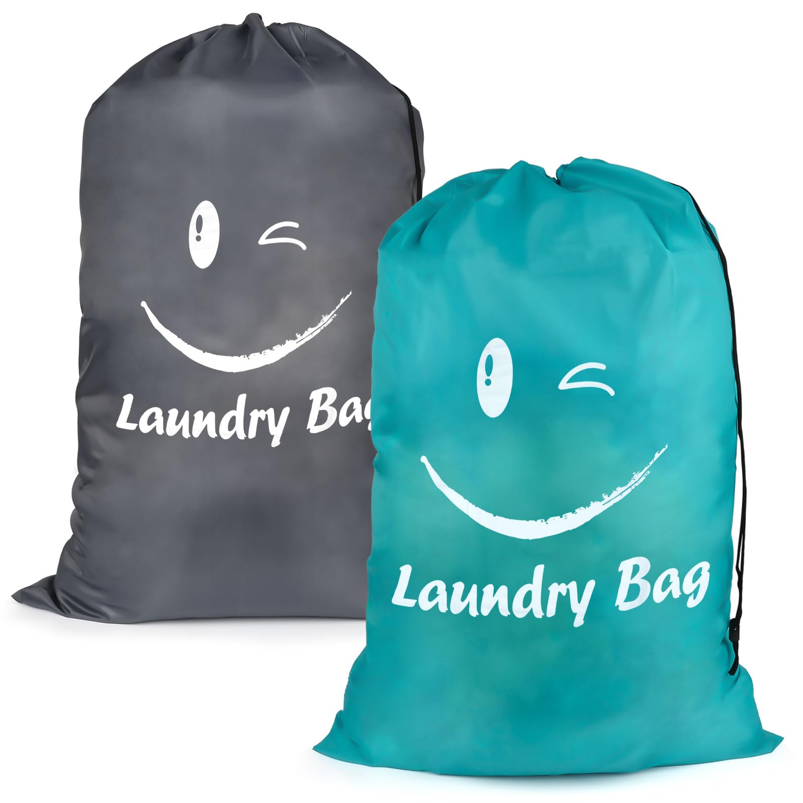 Wäschesack Reise, Groß Faltbarer Schmutzwäsche Wäschesammler, Wasserdicht Wäschebeutel, Kordelzug Wäschebehälter, 61x92 cm, Grau Blau Grau und Blau Smile Angebot bei HelloDeals