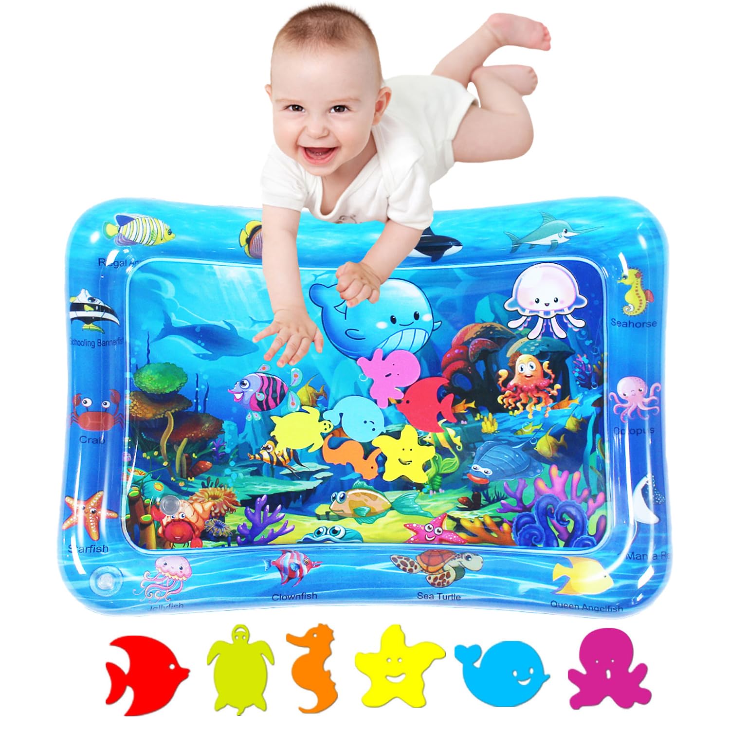 SUNSHINEMALL Wassermatte Baby Bpa Frei 66×50CM Wasserspielmatte Baby Wasser Spielmatte Sensorik Spielzeug Krabbelmatte Baby 3 6 9 Monate Tummy Time Toys Water Mat(Blaue Meereswelt) Angebot bei HelloDeals
