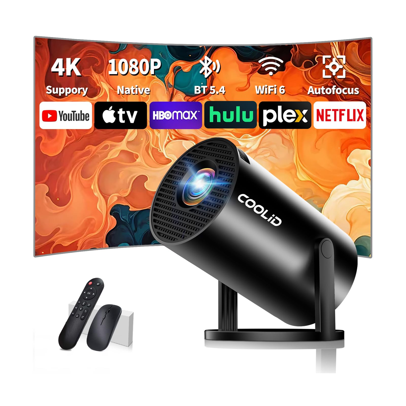 Mini Beamer 4K Projektor Full HD 1080P,Tragbarer Beamer Mit WiFi 6 Bluetooth 5.4,Projektor mit Automatische Trapezialkorrektur,270 ° Drehung Tv Stick/USB / PS5, mit Maus und Fernbedienung,Schwarz Black Angebot bei HelloDeals