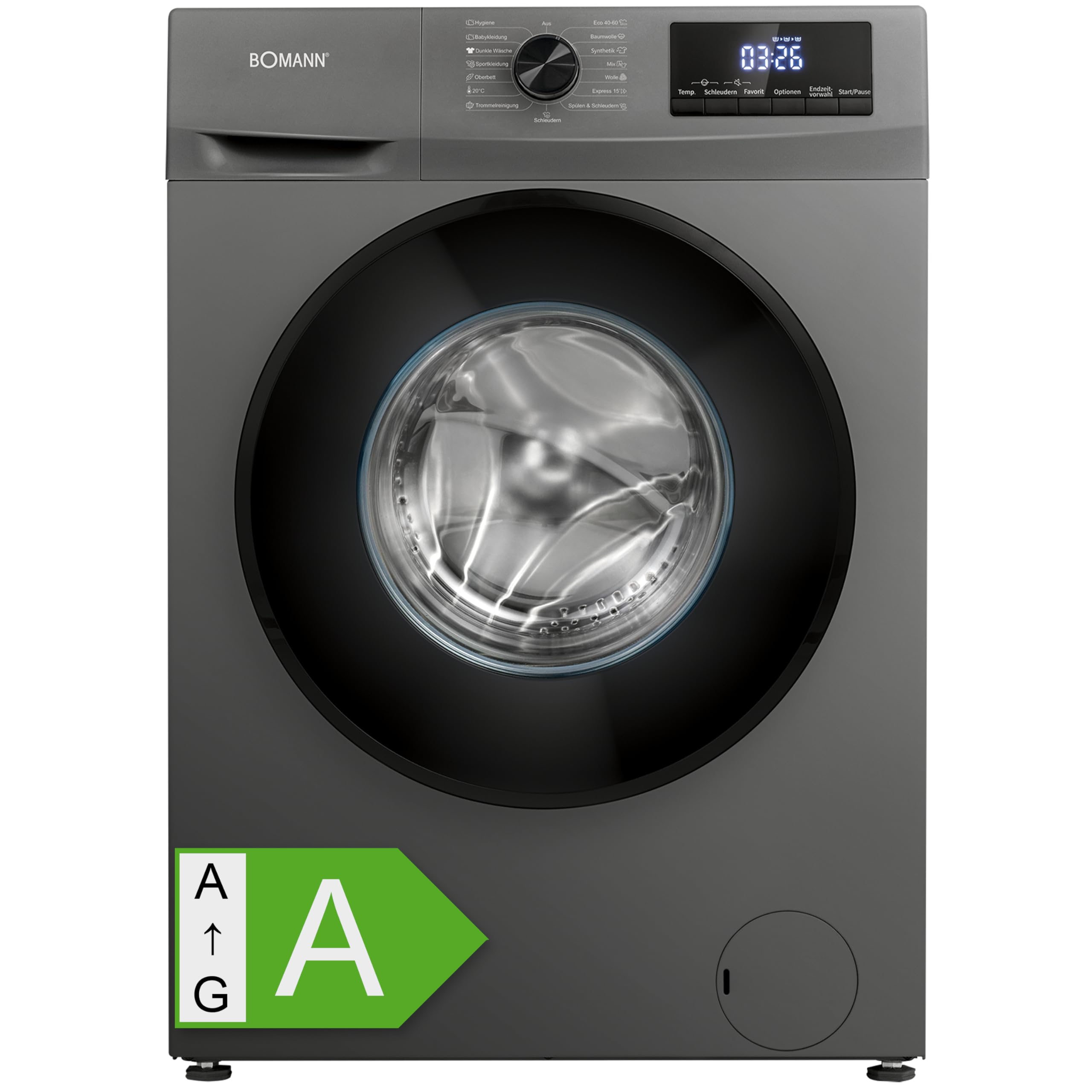 Bomann Waschmaschine 7kg | max. 1400 U/min | 10 Jahre Motor-Garantie | effizienter, leiser & langlebiger Invertermotor | 15 Programme | Endzeitvorwahl | Washing Machine WA 7175 titan - schwarz Angebot bei HelloDeals