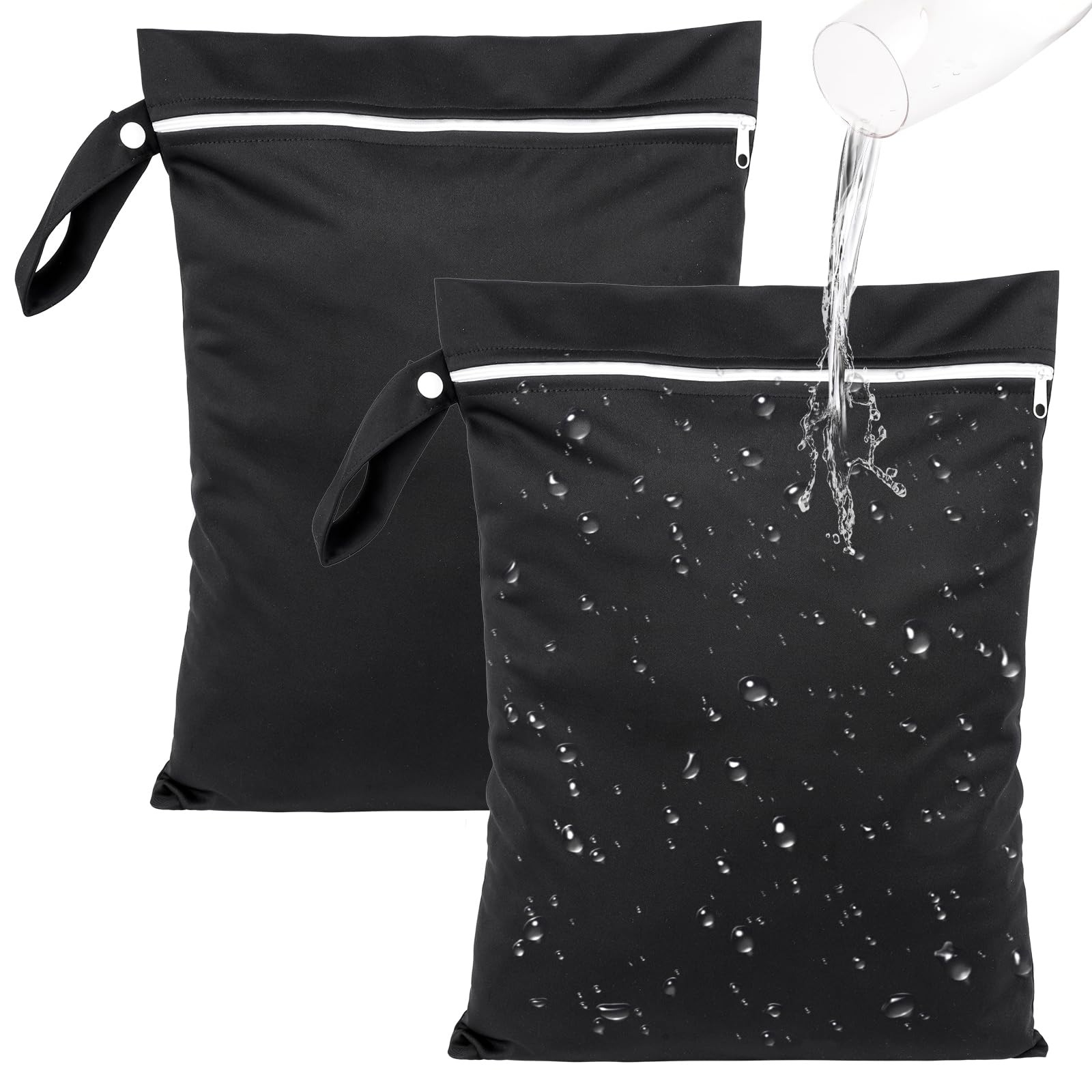 Deepton 2 Stück Nassbeutel Schwimmen, wasserdichte Nasstasche 40 x 30 cm, Schwarz Wetbag Schwimmsachen mit Reißverschluss, Wiederverwendbar Reise Wäschesack für Schmutzige, Strandtücher, Windeln Angebot bei HelloDeals