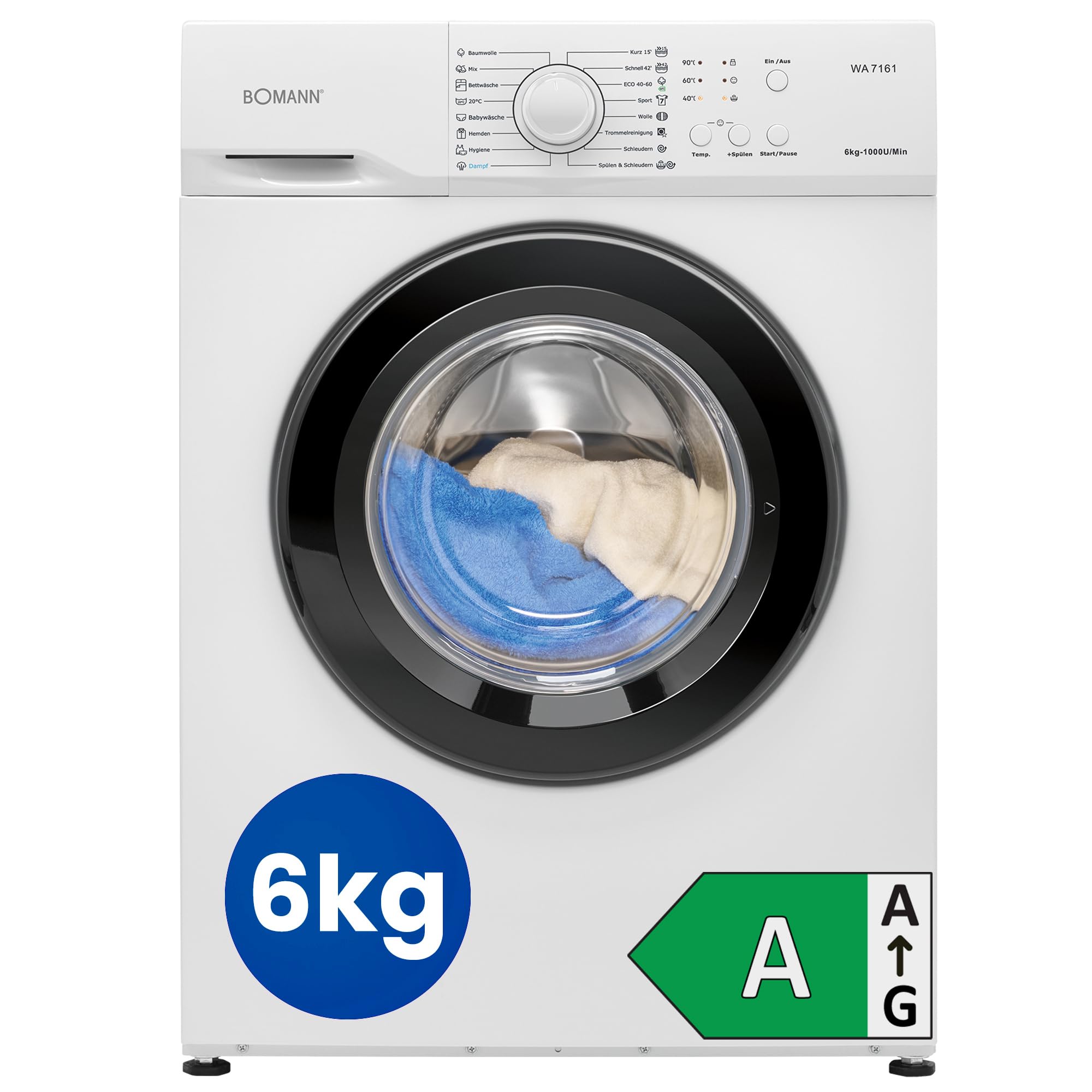 Bomann® Waschmaschine 6kg | max. 1000 U/Min. | Bürstenloser DC-Motor: effizient, leise und langlebig | Temperatur bis zu 90°C | 16 Programme | Washing Machine | Waschmaschine 45 cm tief | WA 7161 Angebot bei HelloDeals