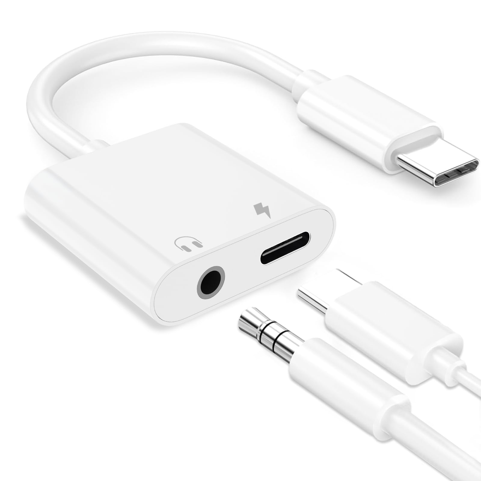 Dalimee 2 in 1 Adapter USB C Auf Klinke mit 3.5 mm Kopfhörer Aux Adapter und Laden PD 60W, Aux USB C Adapter für iPhone 15/16 Pro Max, Pad, Hua wei, Galaxy S22 S21 S20, Google Pixel 8/7, etc. Angebot bei HelloDeals