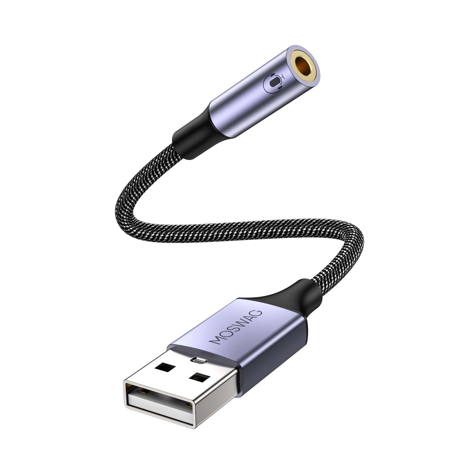 MOSWAG USB auf 3,5 mm Klinke Audio Adapter,Externe USB A Soundkarte auf 3,5 mm Aux Stereo Konverter Adapter,kompatibel mit Kopfhörer, PC, Laptop, Linux, Desktop, PS4 (Hinweis: Nicht für TV) 0.65Feet/20cm Black Angebot bei HelloDeals