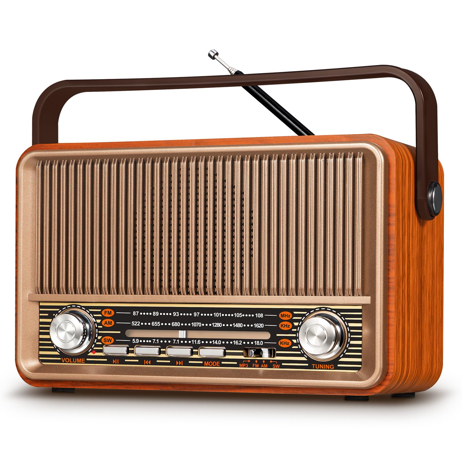 PRUNUS J-120 AM/FM/SW Retro Radio Klein, Kofferradio mit 1800mAh Akku, oder AC-Strom, Küchenradio Nostalgie Radio mit Bluetooth, Unterstützt USB/TF/AUX Funktion, Einfaches Radios für Senioren. Gold Angebot bei HelloDeals