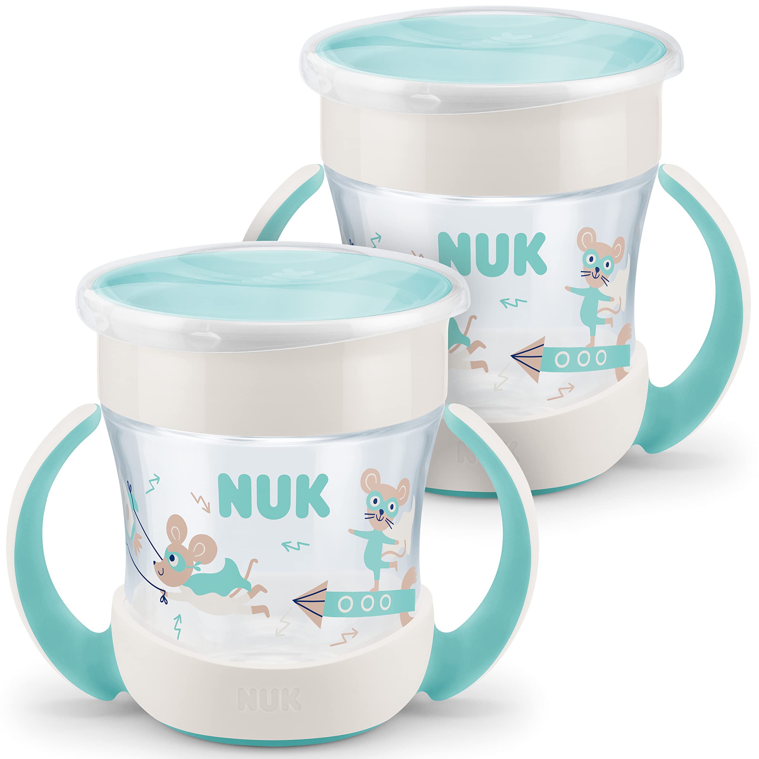 NUK Mini Magic Cup Trinklernbecher | auslaufsicherer 360°-Trinkrand | ab 6 Monaten | praktische Griffe | BPA-frei | 160 ml | neutral | 2 Stück Türkis Standard (2 Stück) Angebot bei HelloDeals