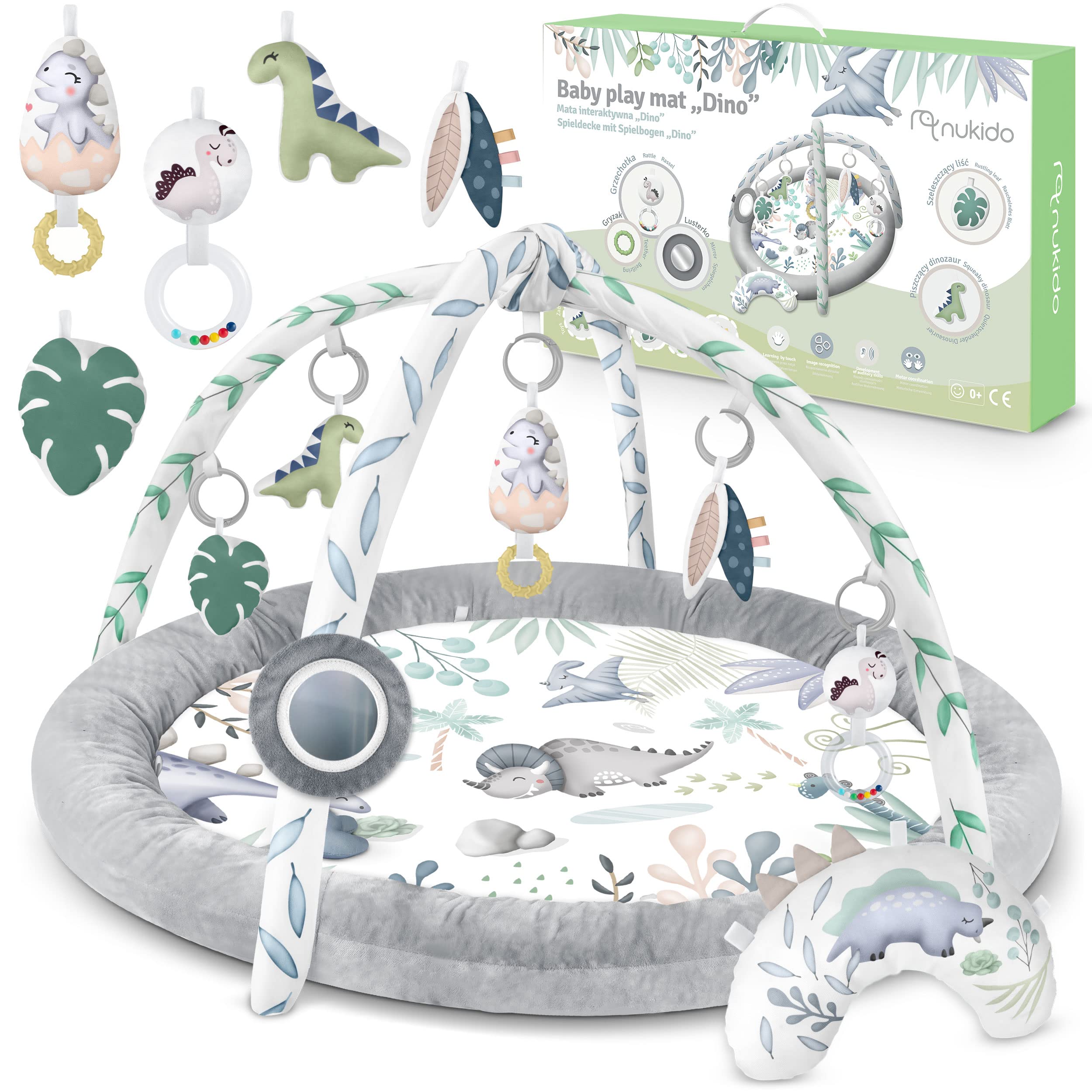 Nukido Interaktives Spielbogen Baby 5in1 Krabbeldecke für Baby Spielmatte Laufstall Baby mit Matratze Babynestchen mit Bauchzeit Kissen 2 Bogen mit 7 Sensorik Spielzeug 56 cm Grau Grau 2in1 Angebot bei HelloDeals
