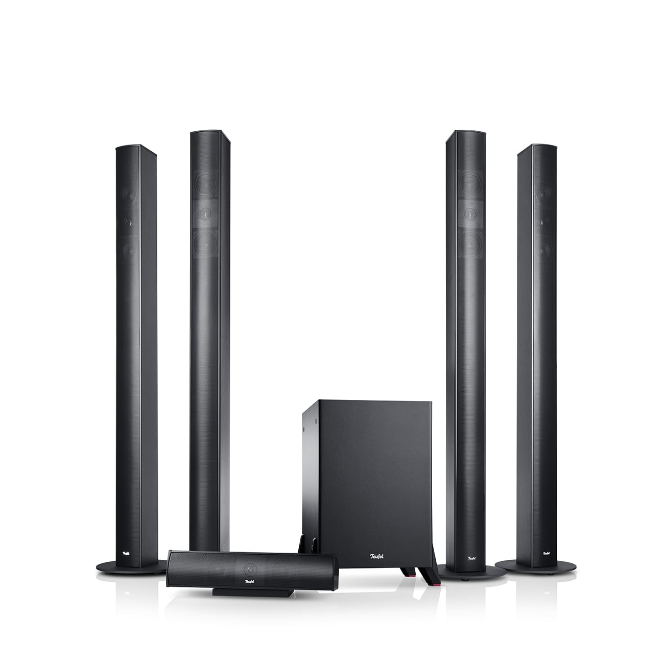 Teufel Columa 300 Mk2 L Heimkino 5.1 Set - Home Cinema Soundanlage mit Subwoofer & Aluminium Säulen Speakers, Surround Sound, HiFi Speaker System - Schwarz Angebot bei HelloDeals