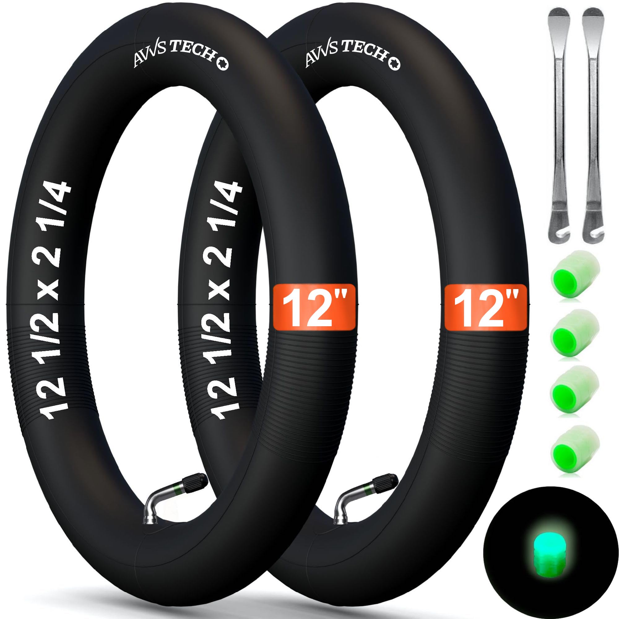 2X 12 Zoll Schlauch für Kinderfahrrad, Kinderwagen, Laufrad & Roller | für 12 1/2x2 1/4 (57-203), 12x1.75 (47-203), 12x2.10 (54-203) | mit AV 90° + 4 Leucht-Ventilkappen Angebot bei HelloDeals