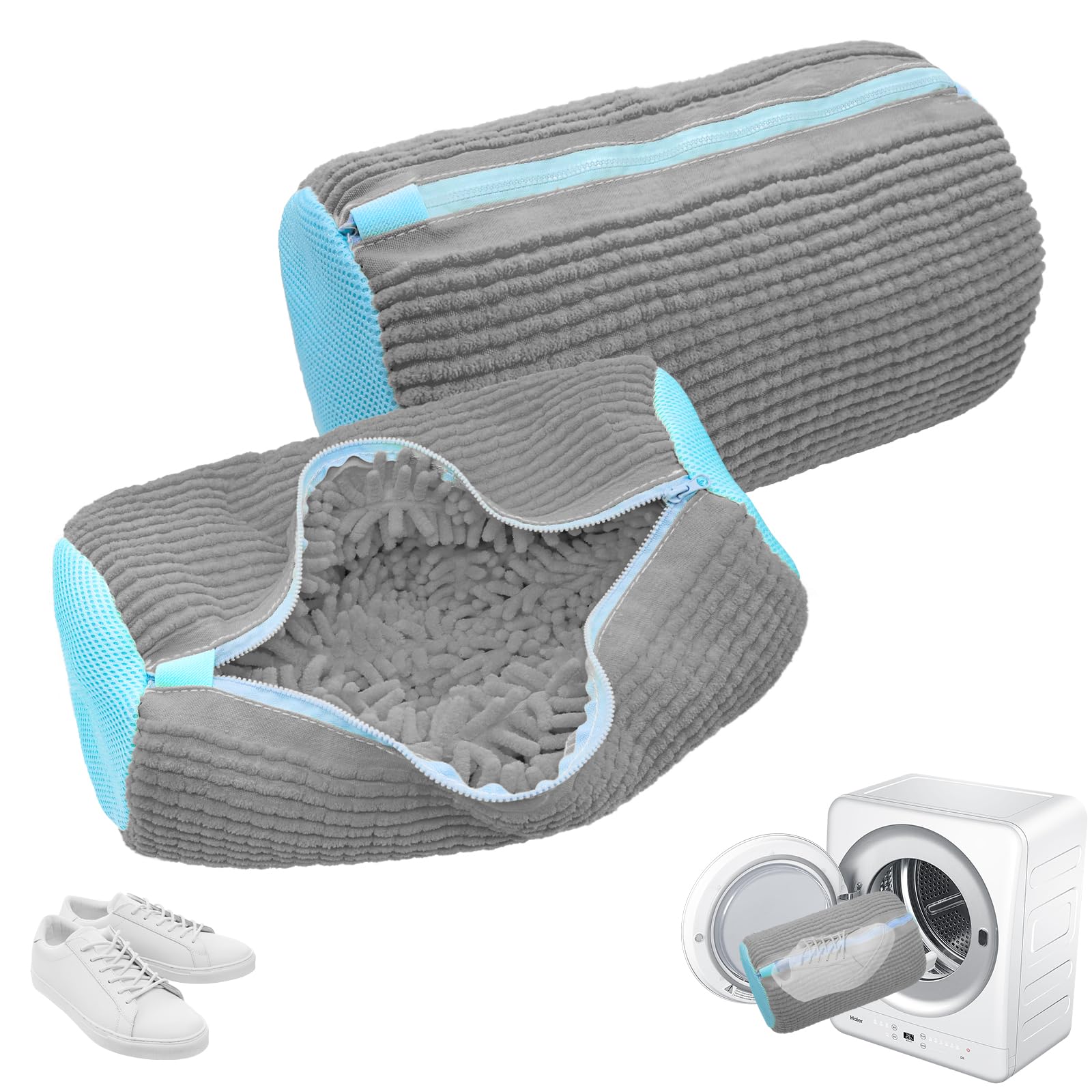 YAMAIDUO 2er Pack Schuhwaschbeutel Waschmaschine, Wiederverwendbarer Anti-Verformung Schuhbeutel Waschmaschine 360° mit Verstecktem Reißverschluss, Wäschesack Schuhe für Alle Schuharten & Größen, Grau Angebot bei HelloDeals