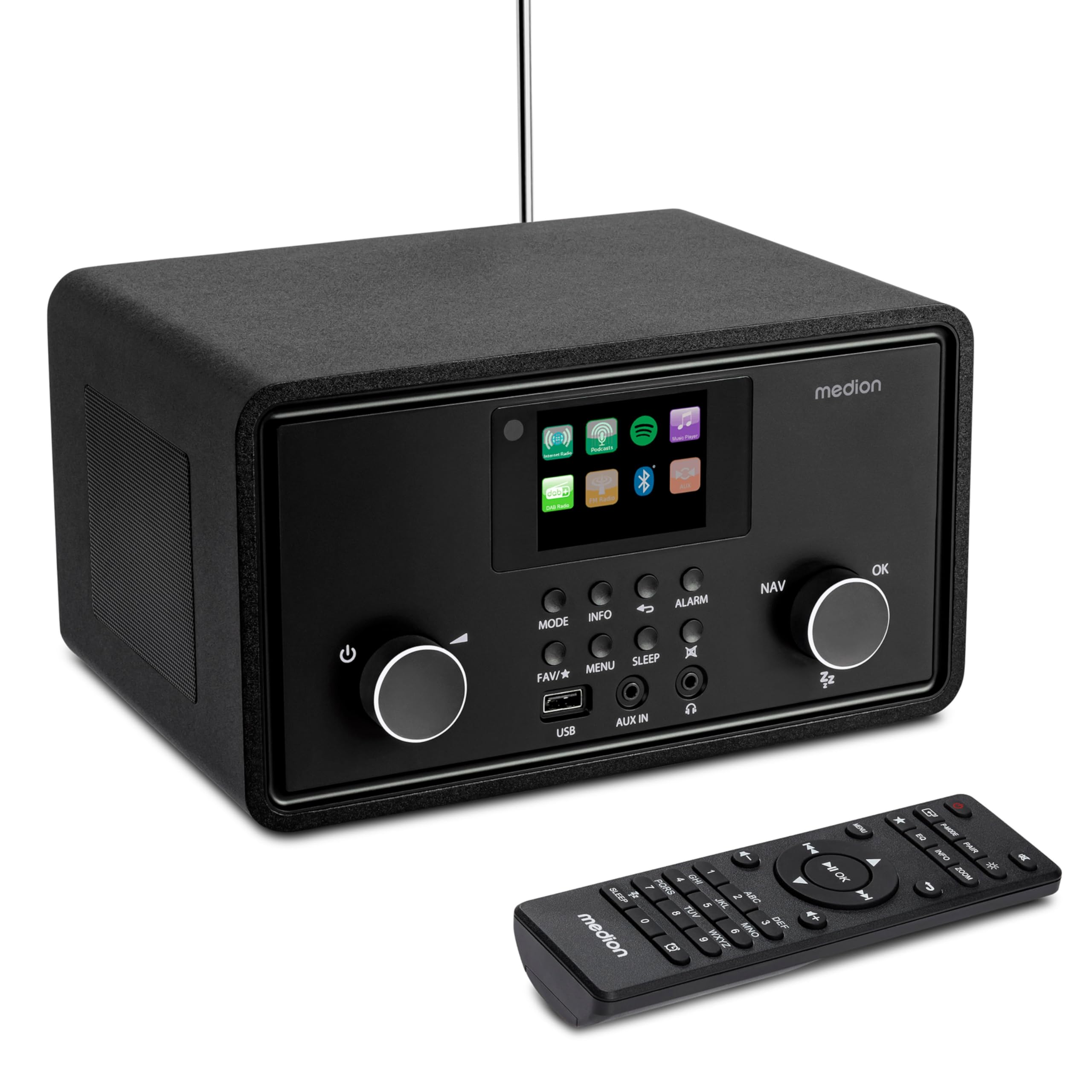 MEDION P85027 Internetradio (DAB Plus, UKW Radio, Spotify Connect, WLAN, Bluetooth, Streaming, Equalizer, Farbdisplay, USB, AUX, Wecker, Schlummerfunktion, Sleep Timer) schwarz Angebot bei HelloDeals