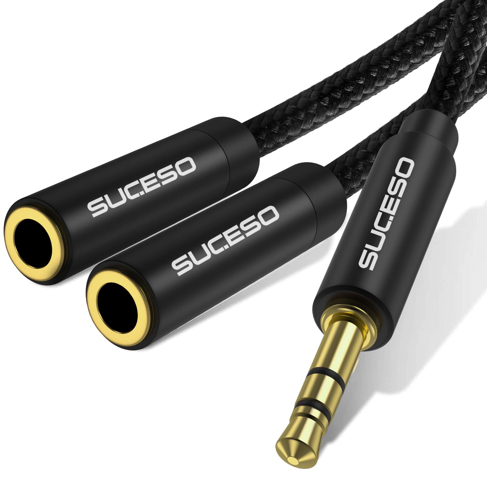 SUCESO Audio Klinke Y Splitter Adapter 3.5mm Stecker auf Buchse Headset Stereo Aux Splitter Kabel Kopfhörer Doppelstecker für Tablet, Laptop, Samsung, Smartphone, Lautsprecher, PC usw - 35cm(Schwarz) Angebot bei HelloDeals