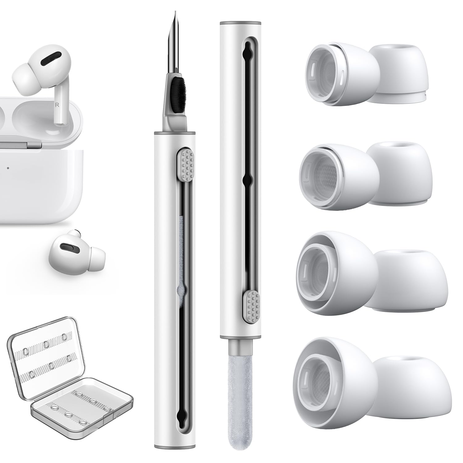 4 Paar Ersatz-Ohrstöpsel für AirPods Pro/AirPods Pro 2 Aufsätze mit Loch zur Geräuschreduzierung, 3 in 1 Airpods Reinigungsset mit Cleaner Stift, Airpods Pro Silikontips mit Aufbewahrungsbox- XS/S/M/L AC04. Angebot bei HelloDeals