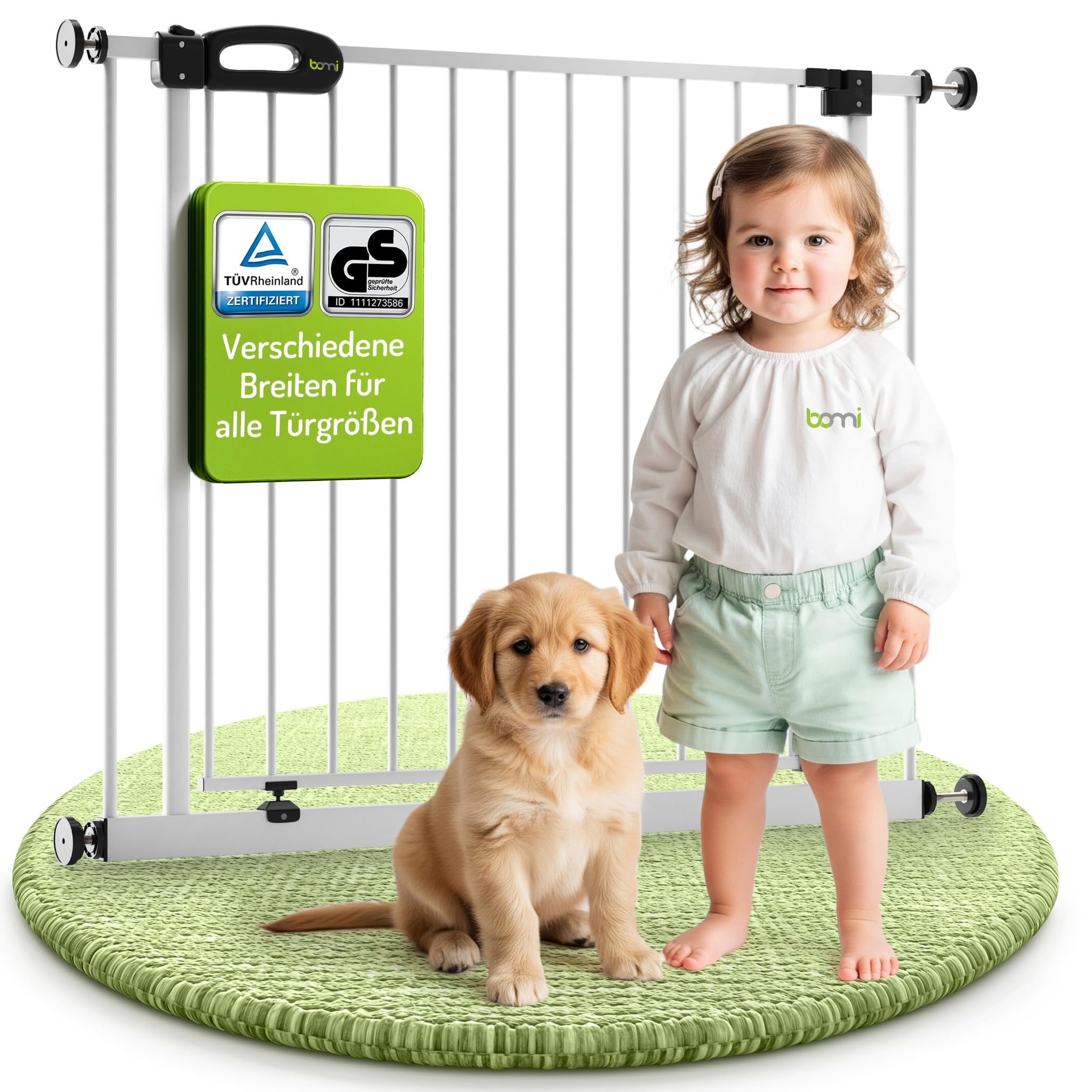 BOMI TÜV GS Siegel Kindertreppen Gitter XXL Merle | Ohne Bohren | 90° Stop | Schließt automatisch | Türschutzgitter weiß Metall | Treppenschutzgitter Türgitter Klemmgitter | Breite: 95-103 cm 95-103 cm Weiß Angebot bei HelloDeals