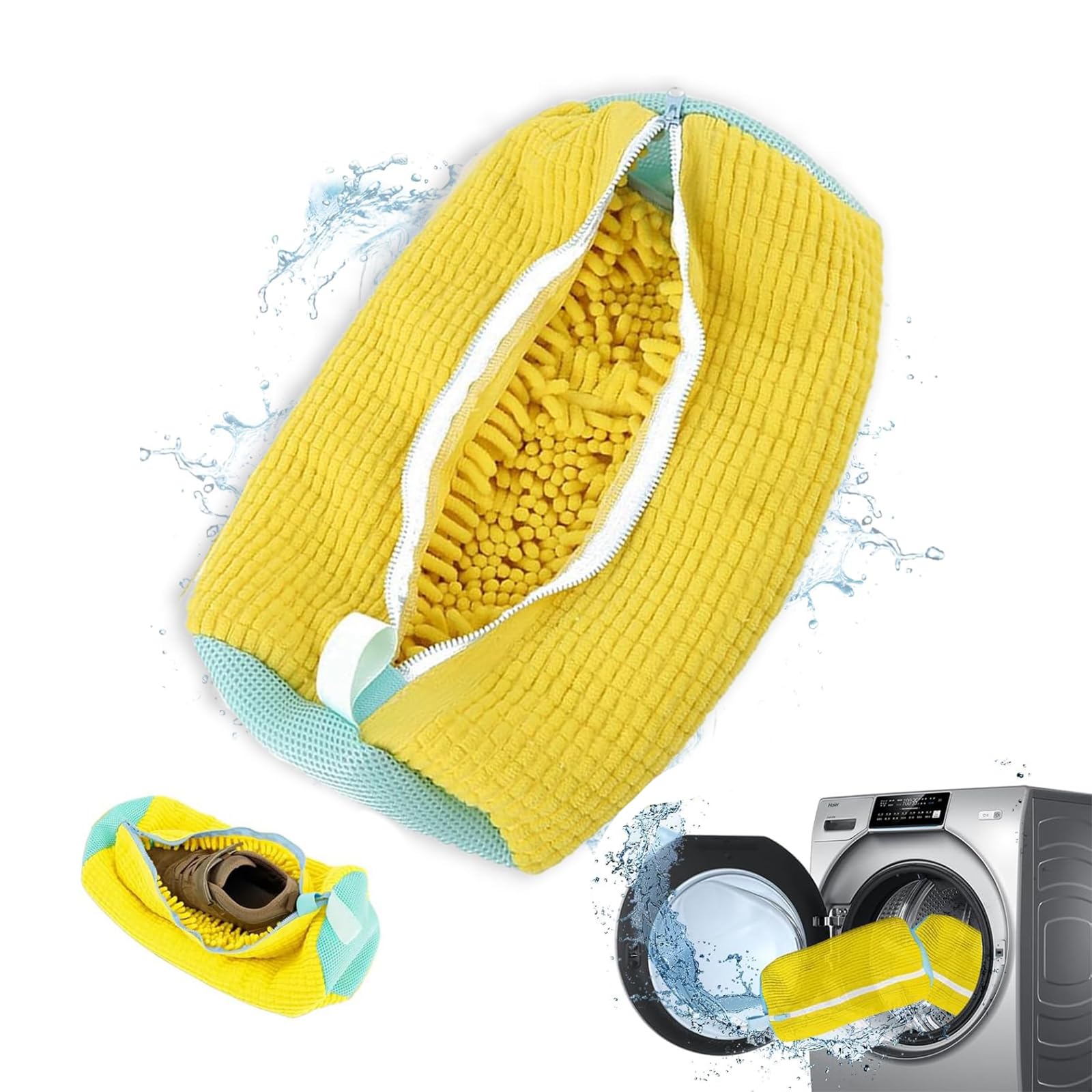 Schuhwaschbeutel für die Waschmaschine, Schuhtrockner, Wäschebeutel, wiederverwendbar, Schuhwaschbeutel für Waschmaschine und Trockner,waschbeutel,Wäschesack Schuhe mit 360° Reinigungsflaum (Gelb x 1) Angebot bei HelloDeals