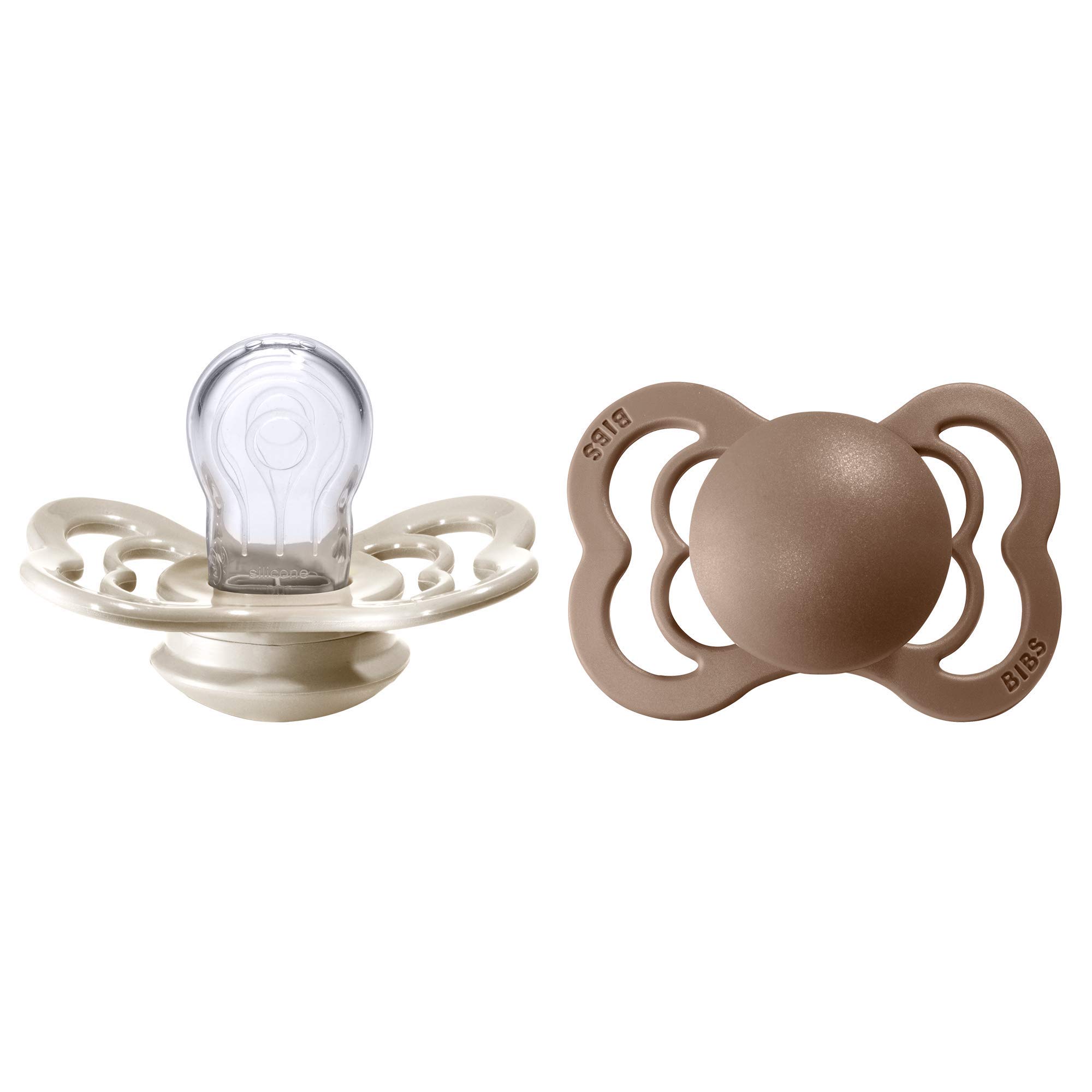 BIBS Supreme Schnuller 2er-Pack, BPA-frei, Symmetrischer Nippel. Silikon, Hergestellt in Dänemark. 0-6 Monate (2er Pack), Vanilla/Dark Oak Angebot bei HelloDeals