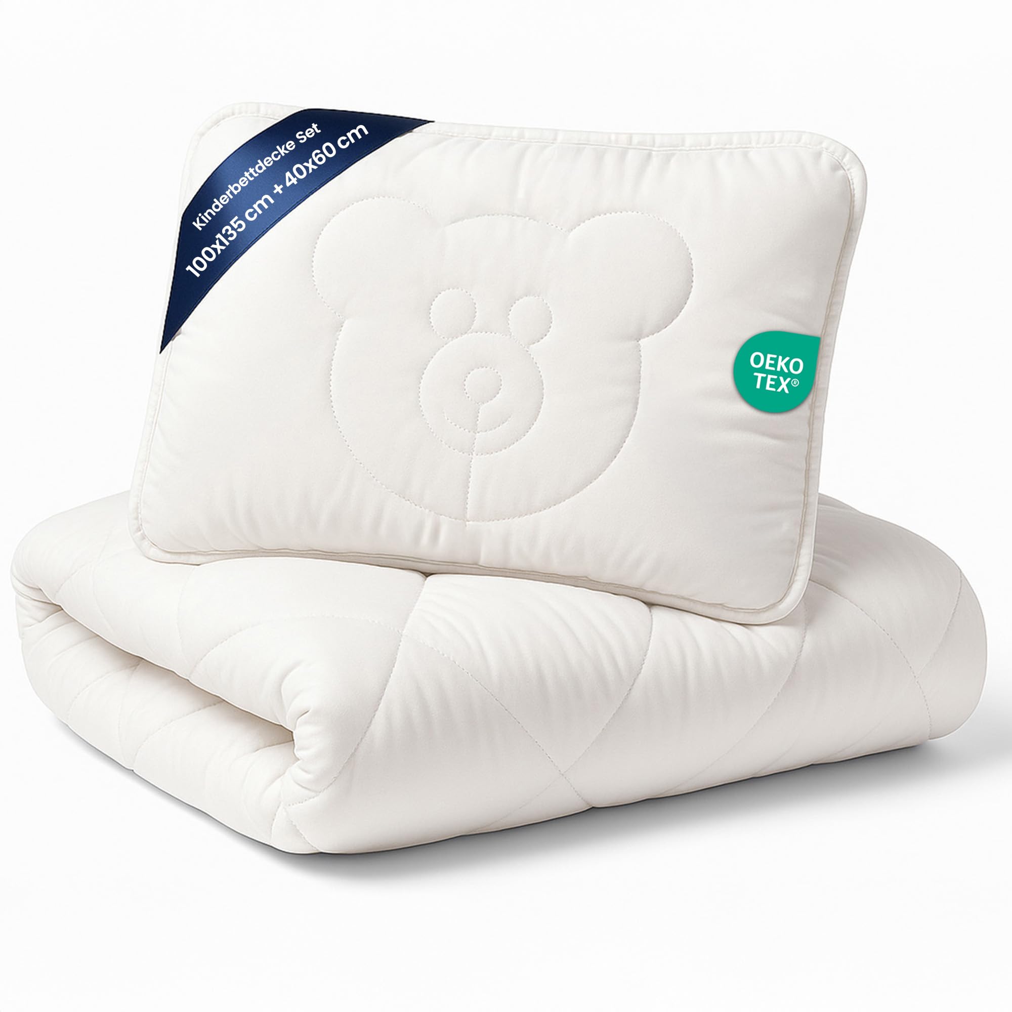 Baby Bettdecke und Kissen Kinderdecke 100x135 cm und Babykissen 40x60 cm - Kinderbettdecke Kinder Bettdecken Set und Decke für Kleinkind Babybett Mikrofaser Weiß Oeko-Tex-Zertifikat Bärchenmotiv 100x135 cm + 40x60 cm Angebot bei HelloDeals