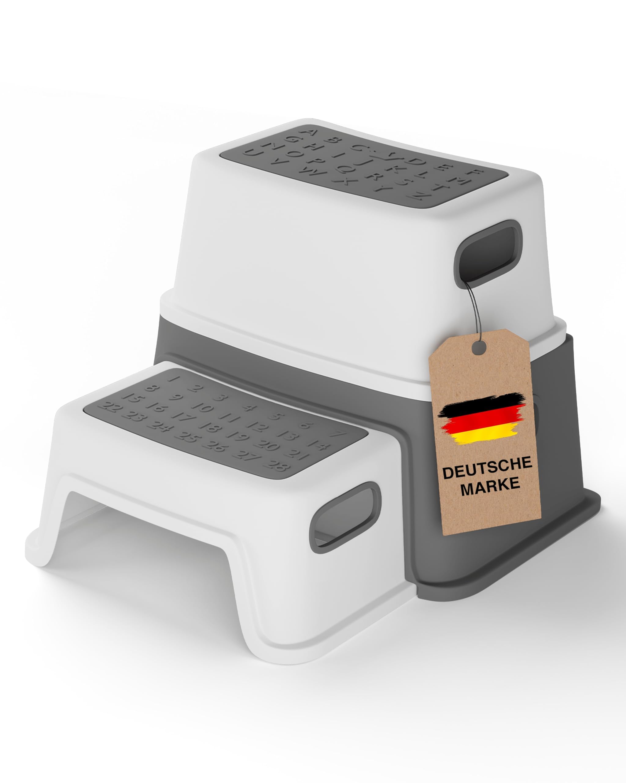 LUNORA StufenHeld Das Original | Der sichere Kinder Tritthocker mit Anti-Rutsch-Füßen & – Trittstufen | Hochwertiger Tritthocker Kinder 2 Stufen stabil & leicht für jeden Raum geeignet 2 Stufen Grau/Weiß Angebot bei HelloDeals