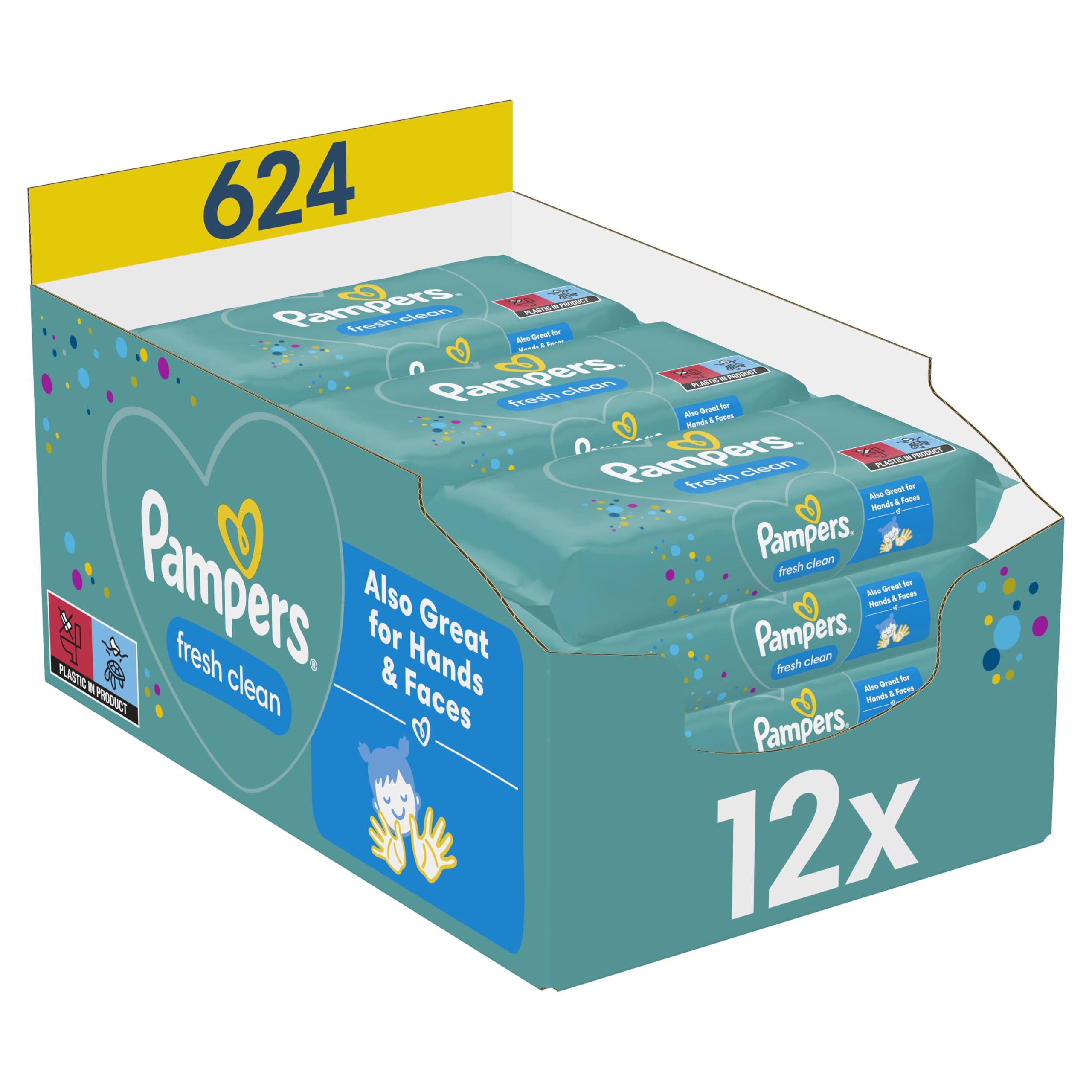 Pampers Fresh Clean Feuchttücher 12 Packungen mit 52 Stück, 624 Feuchttücher, milder Duft, auch für Hände und Gesicht geeignet mild 1 stück (624er Pack) Angebot bei HelloDeals