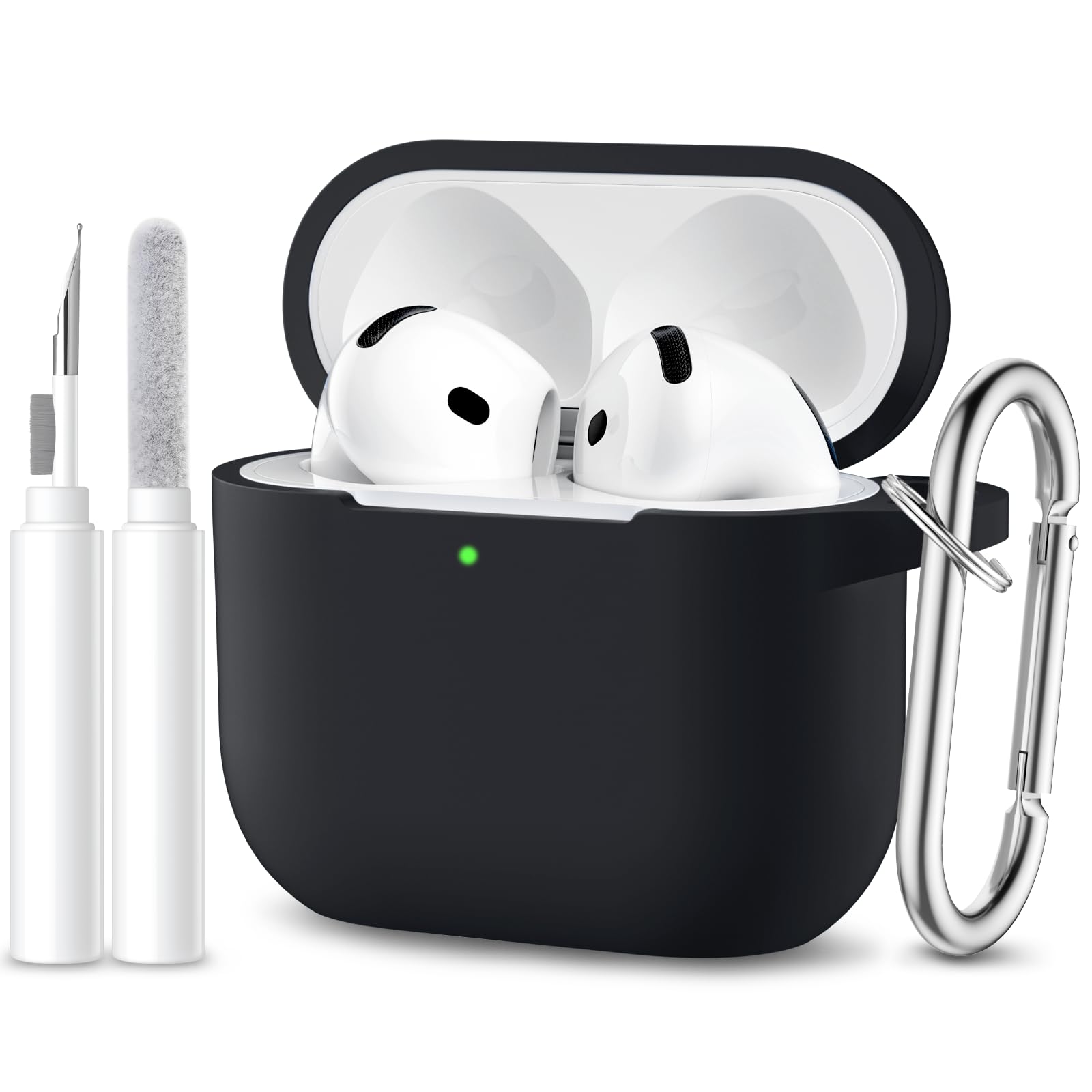 Maledan Kompatibel mit AirPods 4 Hülle Case 2024, Weich Silikon Ganzkörper-Schutzhülle für Apple AirPods 4 Generation Hülle mit Reinigungskit & Schlüsselanhänger [LED Sichtbar], Schwarz Angebot bei HelloDeals