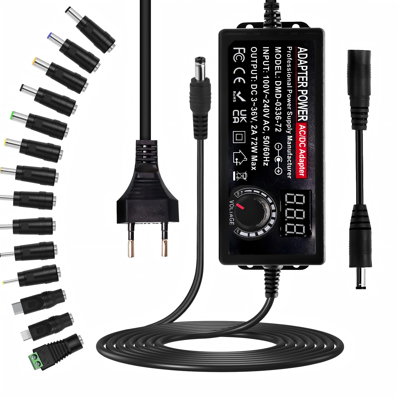 Universal Netzteil 3V-36V, 2A 72W Einstellbares netzteil AC/DC 100V-240V Verstellbarer Netzteils Adapter mit LED Spannungsanzeige und 14 Tipps für Haushaltselektronik, DC Motor DVD, 2A Max 72.0 Watt Angebot bei HelloDeals