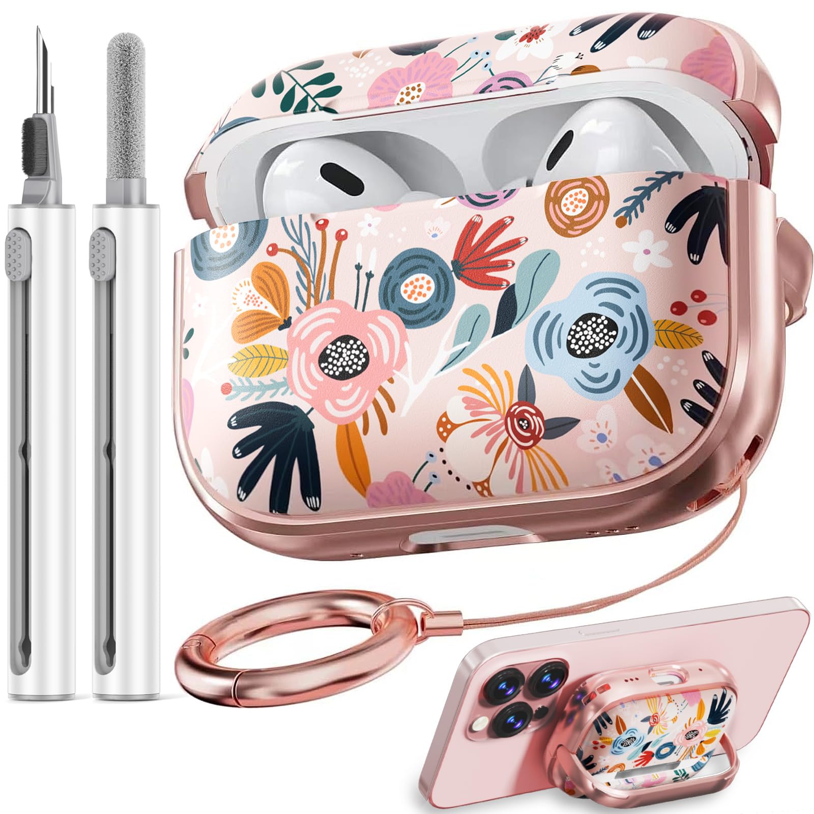 Safety Lock Inesore Flowers Cute Hülle Compatible with AirPod Pro (1st/2nd Gen) - Pink Berry Flower Case for Women Girls, with Cleaning Kit (2023 USB-C/2022/2019) AirPods Pro Carrion Angebot bei HelloDeals