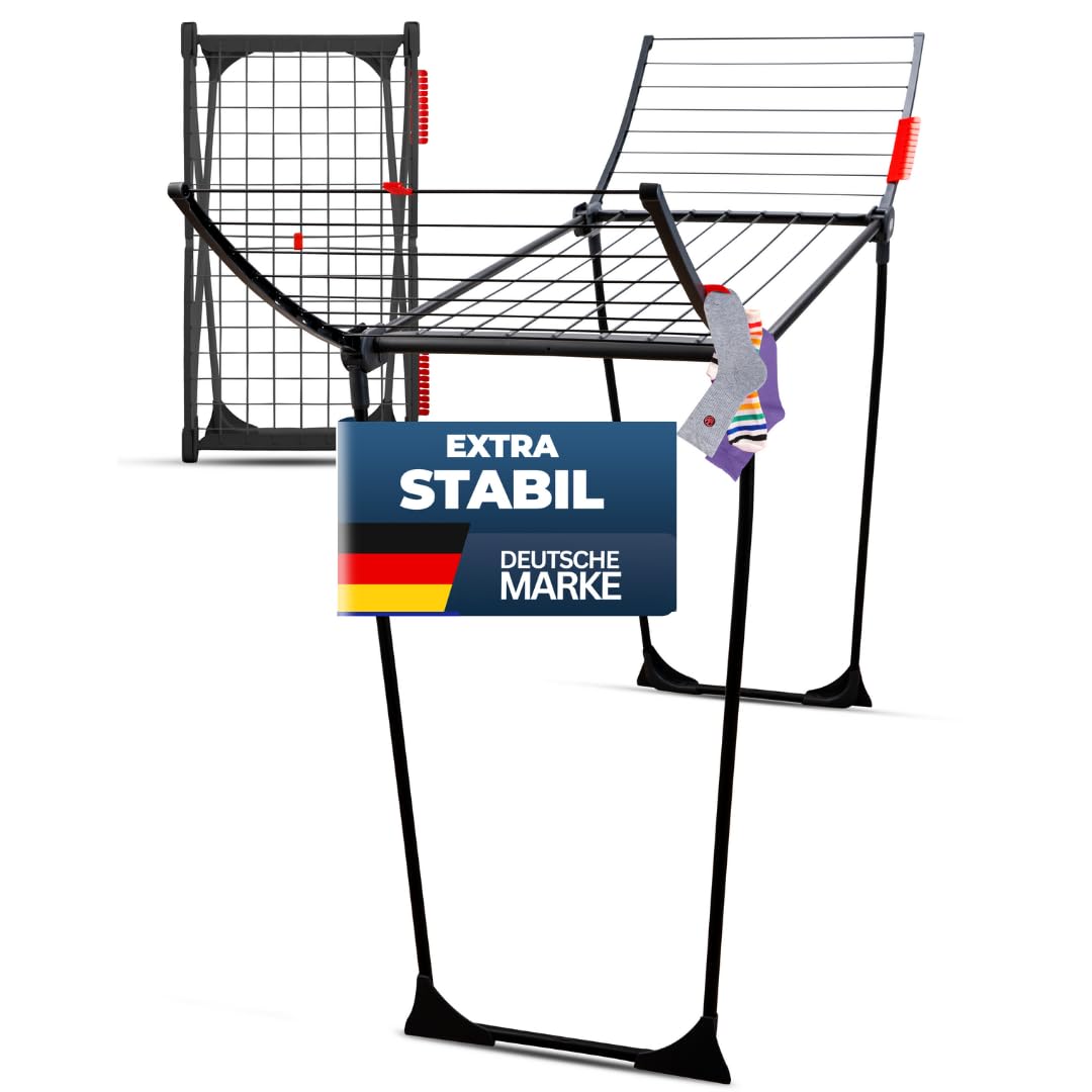 STAHLMANN ® Wäscheständer [18M Trockenfläche ] - Flügelwäscheständer [Made IN EU] 1,05 M Flügel ideal für Lange Kleidungsstücke - Wäscheständer platzsparend Angebot bei HelloDeals