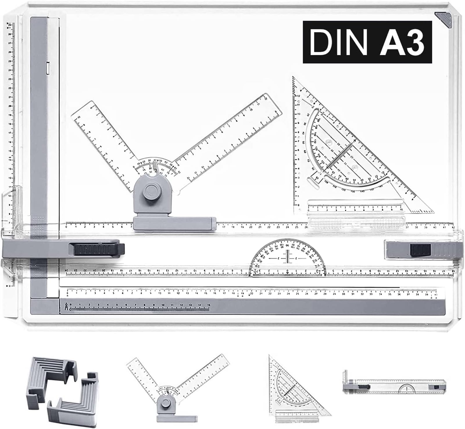 A3 Zeichenbrett Professioneller DIN A3 geo-Board zeichenplatte mit Schnell-Zeichendreieck, Parallel-Zeichenschiene, Winkel Einstellbar ür das Professionell Office Arbeiten Studenten Studium, A3 Angebot bei HelloDeals