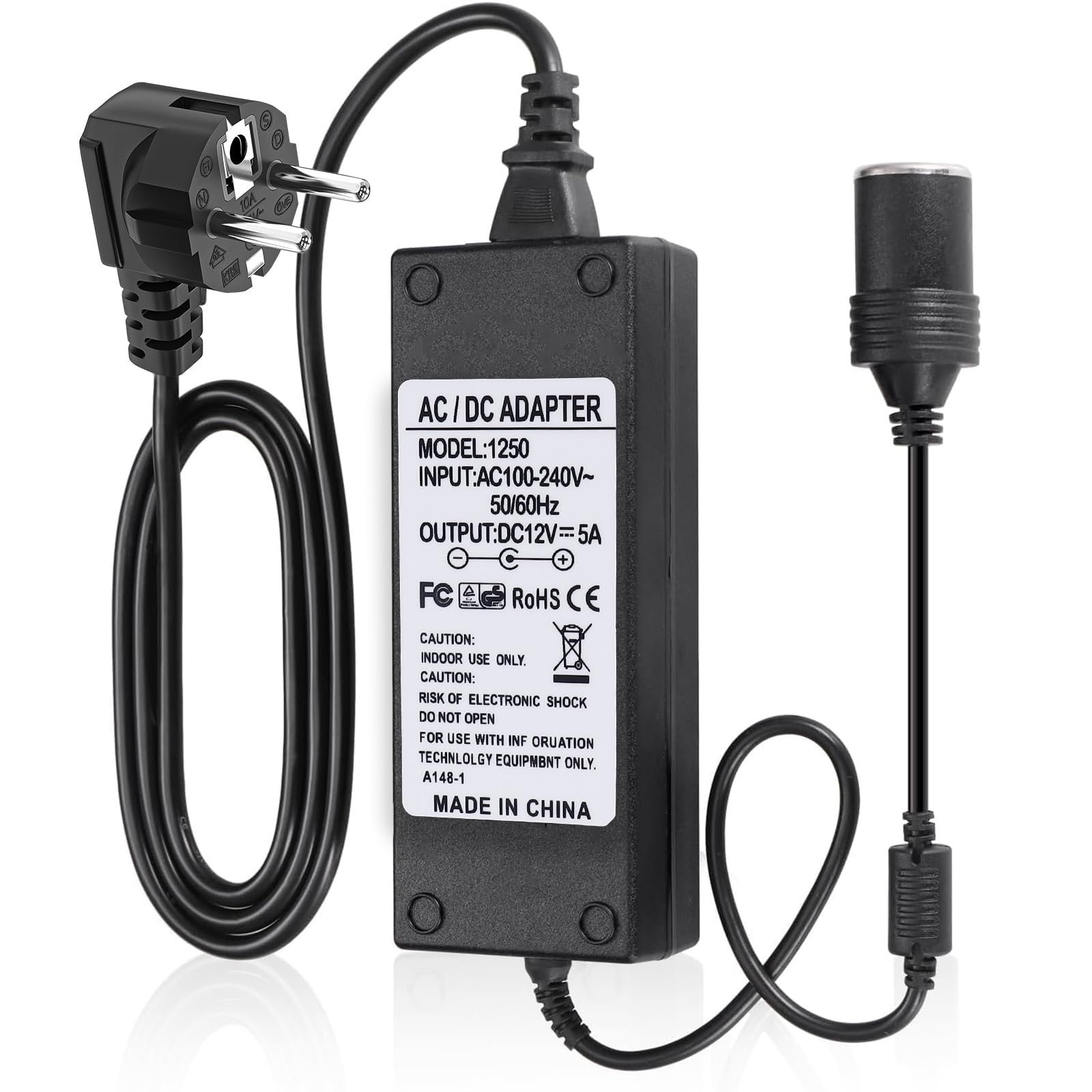 Powice Spannungswandler 230V auf 12V, Adapter Zigarettenanzünder Steckdose 5A 60W, Adapter 12V auf 230V für Auto Kühlbox Geeignet, Staubsauger Zigarettenanzünder Autoventilator Luftbefeuchter Angebot bei HelloDeals