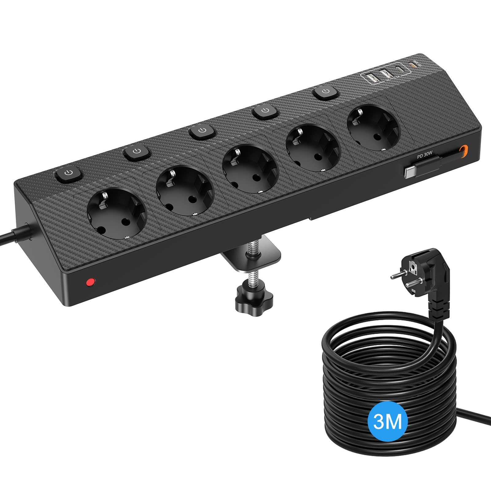 Tischsteckdose Steckdosenleiste mit 2 USB C (PD 30W), PASSUS 5 Fach Mehrfachsteckdose Schreibtisch mit Überspannungsschutz & Einzeln Schaltbar, 10-in-1 Ecksteckdose mit 3M Kabel für Büro, Schwarz 3M Einzelschalter Steckdose Schwarz-1 Angebot bei HelloDeals