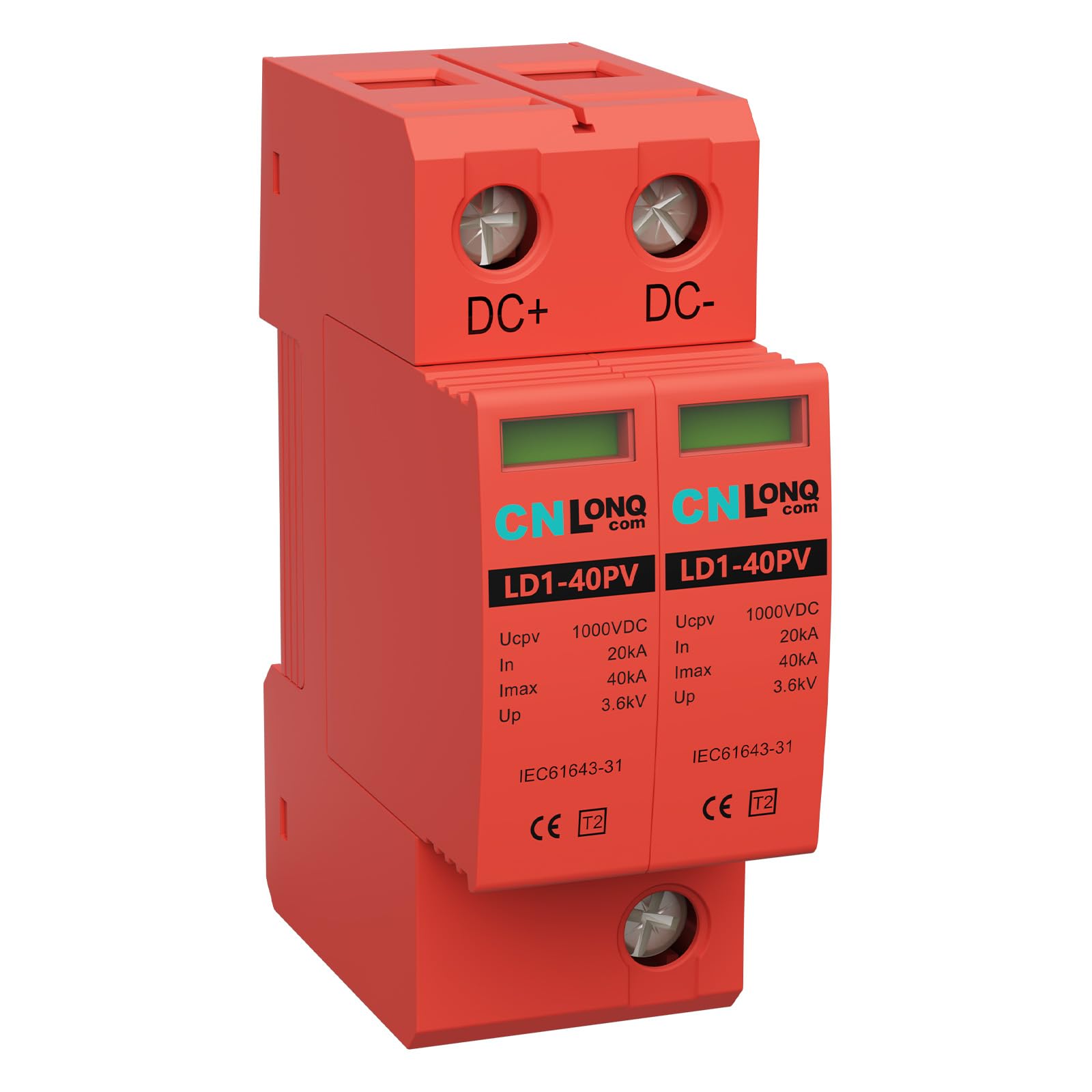 CNLonQcom DC Überspannungsschutz PV Anlage DC1000V 40kA 2P T2 Überspannungsableiter Für Solar-Photovoltaik 35mm DIN-Schienenmontage Angebot bei HelloDeals