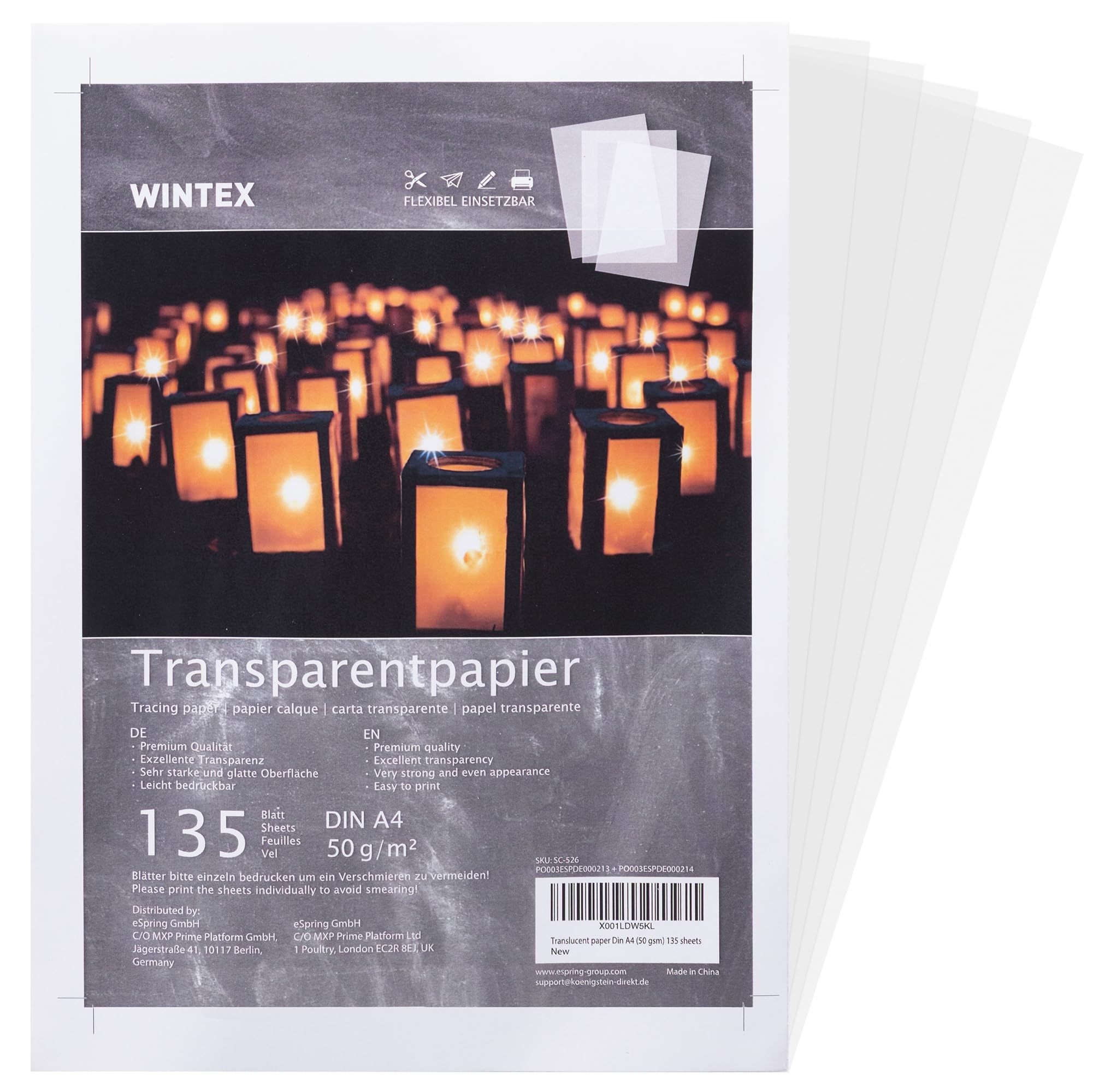 WINTEX Transparentpapier bedruckbar A4 135 Blatt 50g/m² - Transparentpapier weiß - Pergamentpapier zum Bedrucken - Architektenpapier bedruckbar - Pauspapier A4 - Tracing Paper A4-50 g/qm 135 Blatt Angebot bei HelloDeals