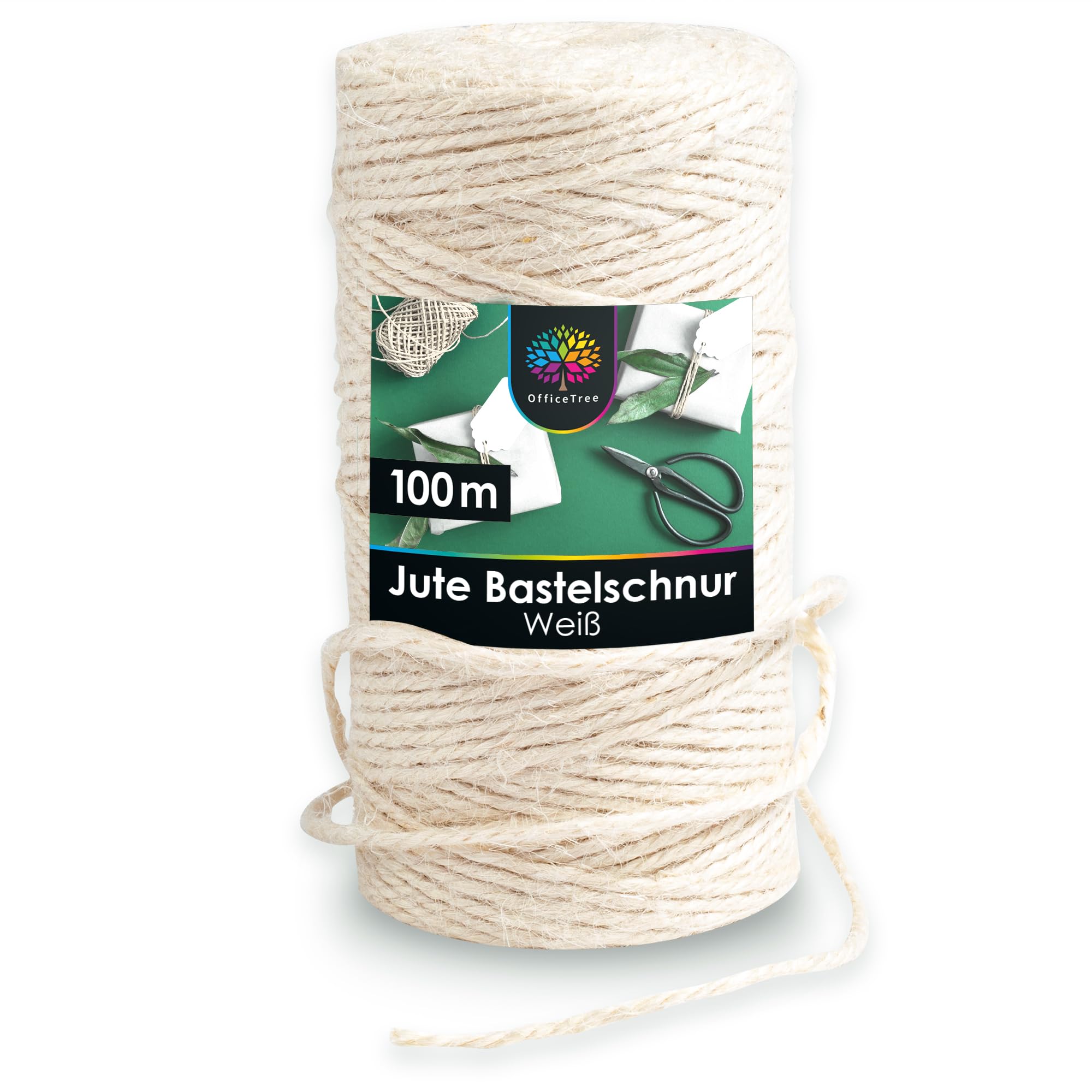 OfficeTree 100m Jutegarn 2mm Weiß - Bastelschnur Weiß - Kordel Weiß - Juteband Weiß für Garten Dekoration oder Basteln - Weiße Kordel - Weisse Schnur als Makramee Garn Weiß 2mm - Jute Twine Angebot bei HelloDeals