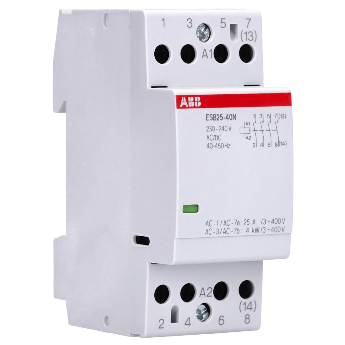 ABB ESB25-40N-06 Installationsschütz (Schließer) – 25 A 4 NO 230–240 V AC/DC 4-polig 36 mm für DIN-Hutschiene geräuscharm 1SAE231111R0640 Angebot bei HelloDeals