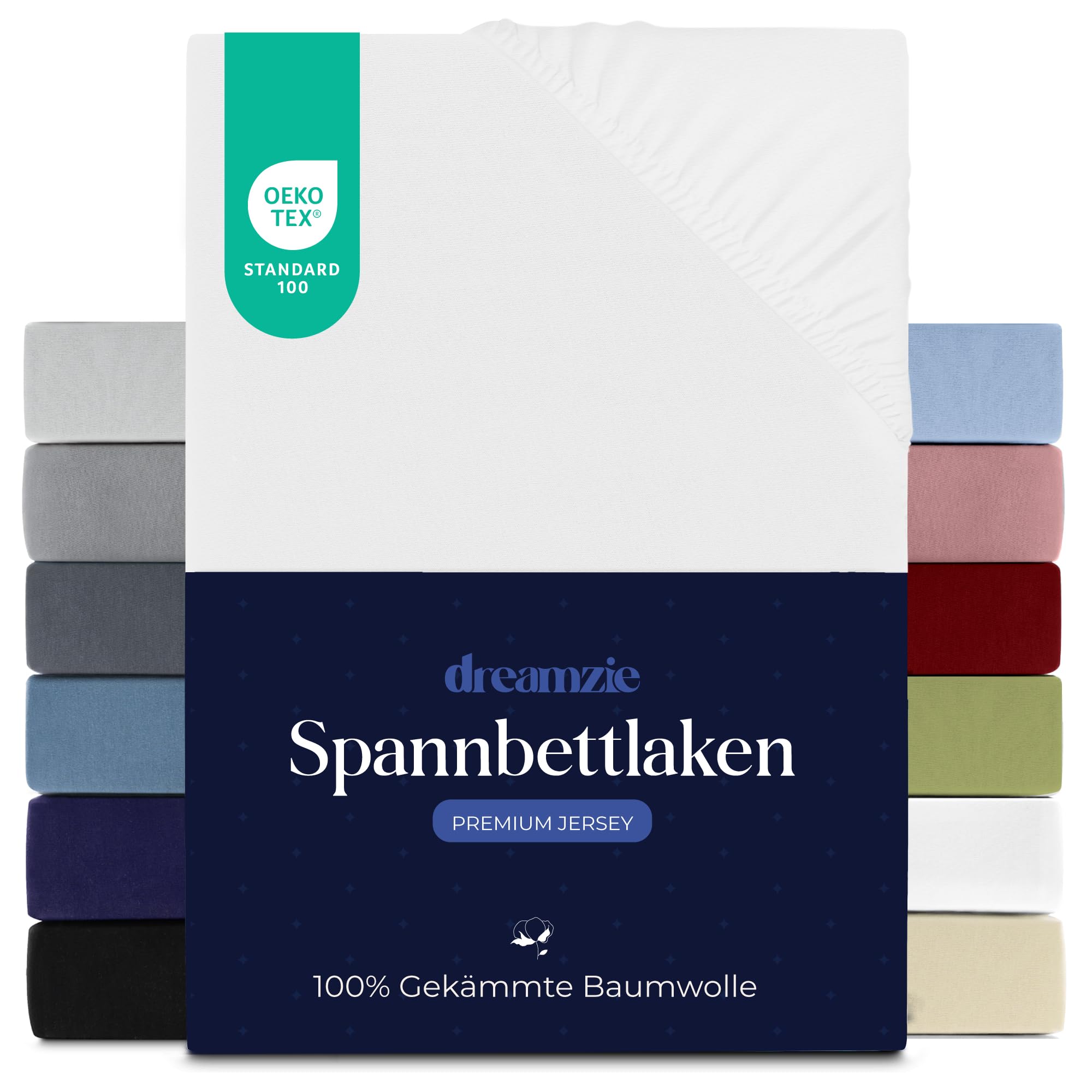 Dreamzie Premium Spannbettlaken 90x200 cm, Spannbetttuch für Dicke Matratzen bis zu 22 cm, Bettlaken 100% Jersey Baumwolle, 150 g/m², Oeko-TEX Zertifiziert - Weiß 90 x 200 cm Weiß Angebot bei HelloDeals