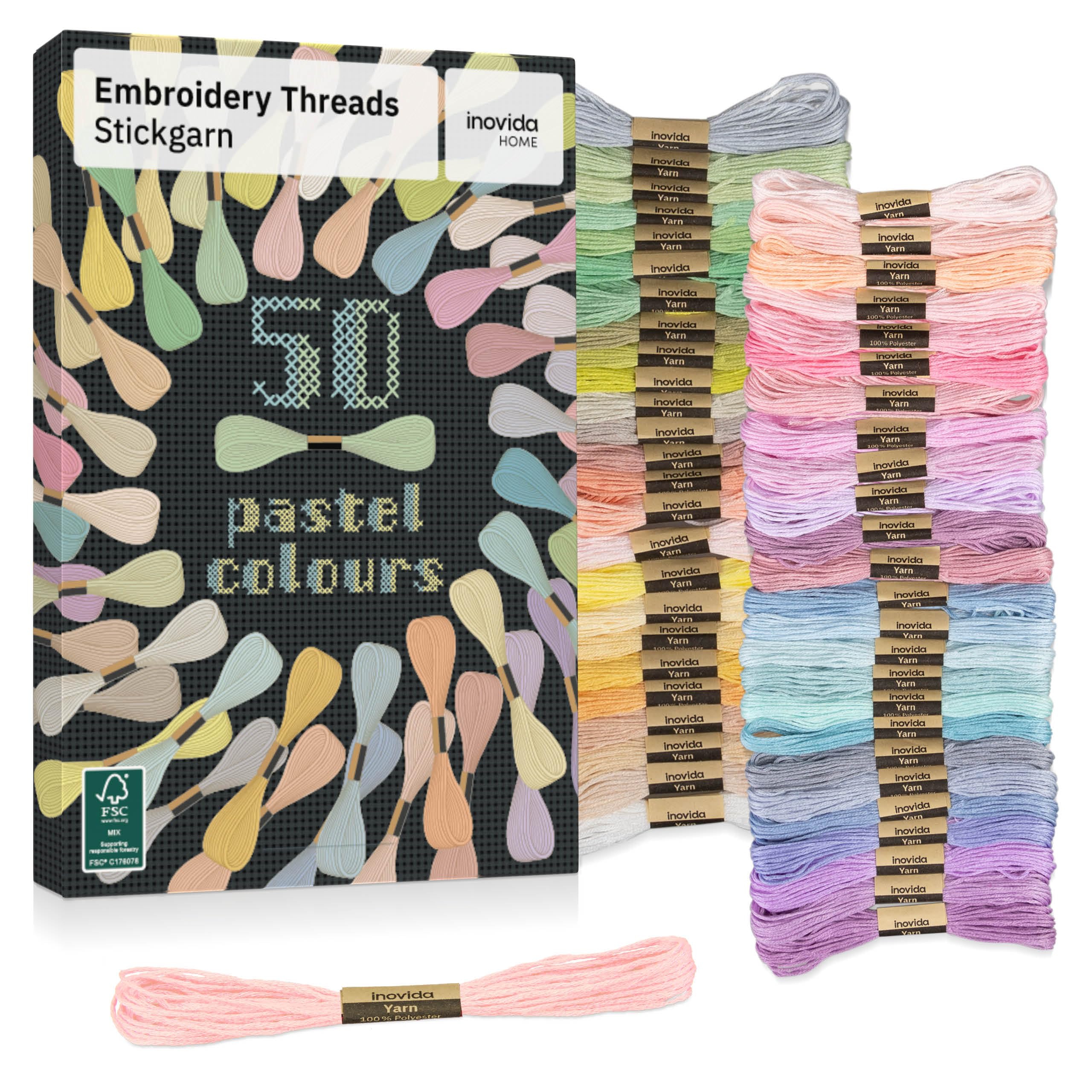 Inovida Stickgarn Set 50 Farben je 5 Meter in Pastell: Pastellfarben Nähgarn Set – Freundschaftsarmbänder selber machen – Sticken, Armband knüpfen, Flechten – Kreuzstich Garn – Embroidery Thread 50 Pastell-Farben Angebot bei HelloDeals