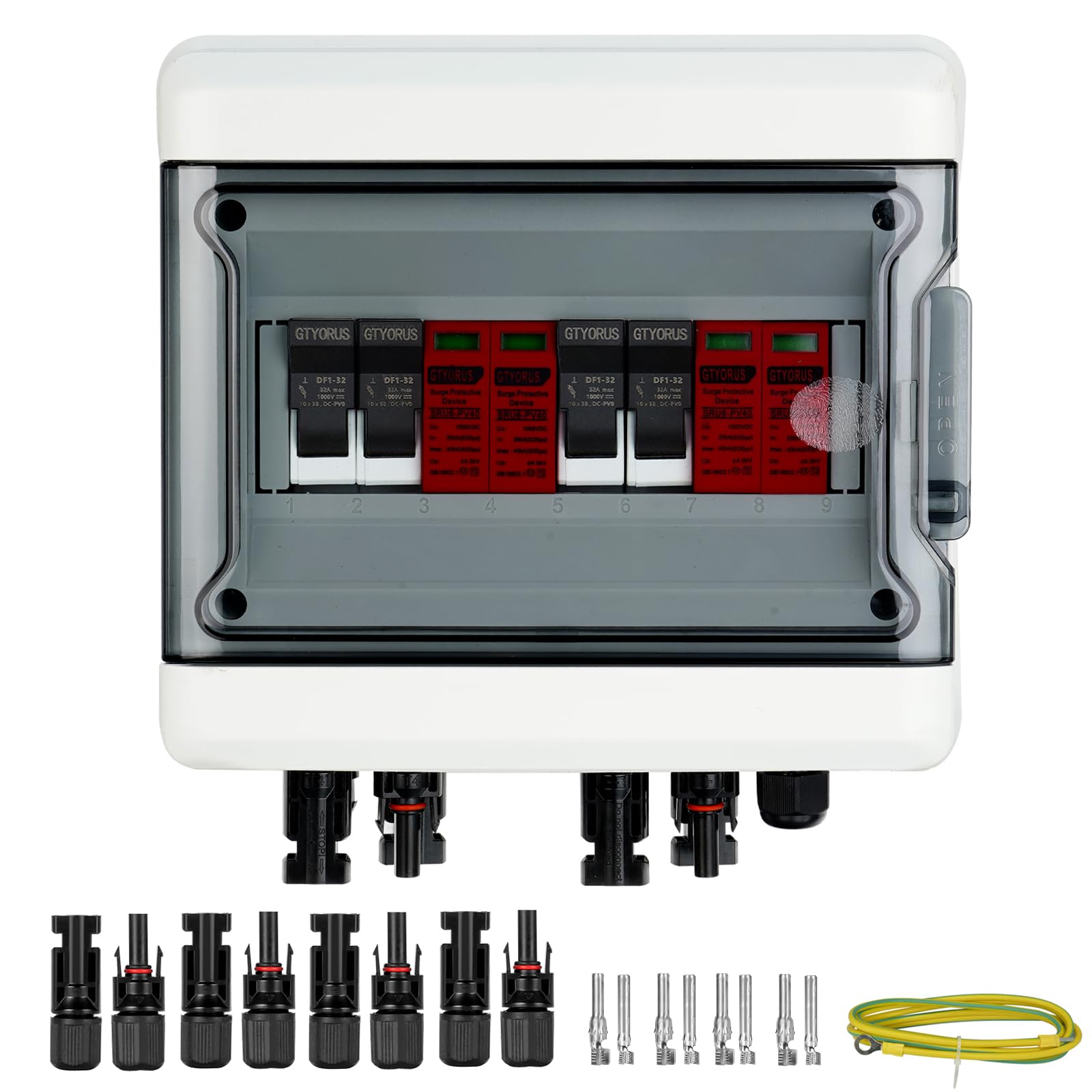 GTYORUS Überspannungsschutz PV Solar Blitzschutz 2P DC 1000V,IP65 Wasserdichtes PV Anschlusskasten DC 1000V 32A Sicherungskasten,2 String 9 Module für PV Anlage Photovoltaik (2 in 2 out) 2 String 2P-Überspannung 40A 1000V mit Sicherung Angebot bei HelloDeals