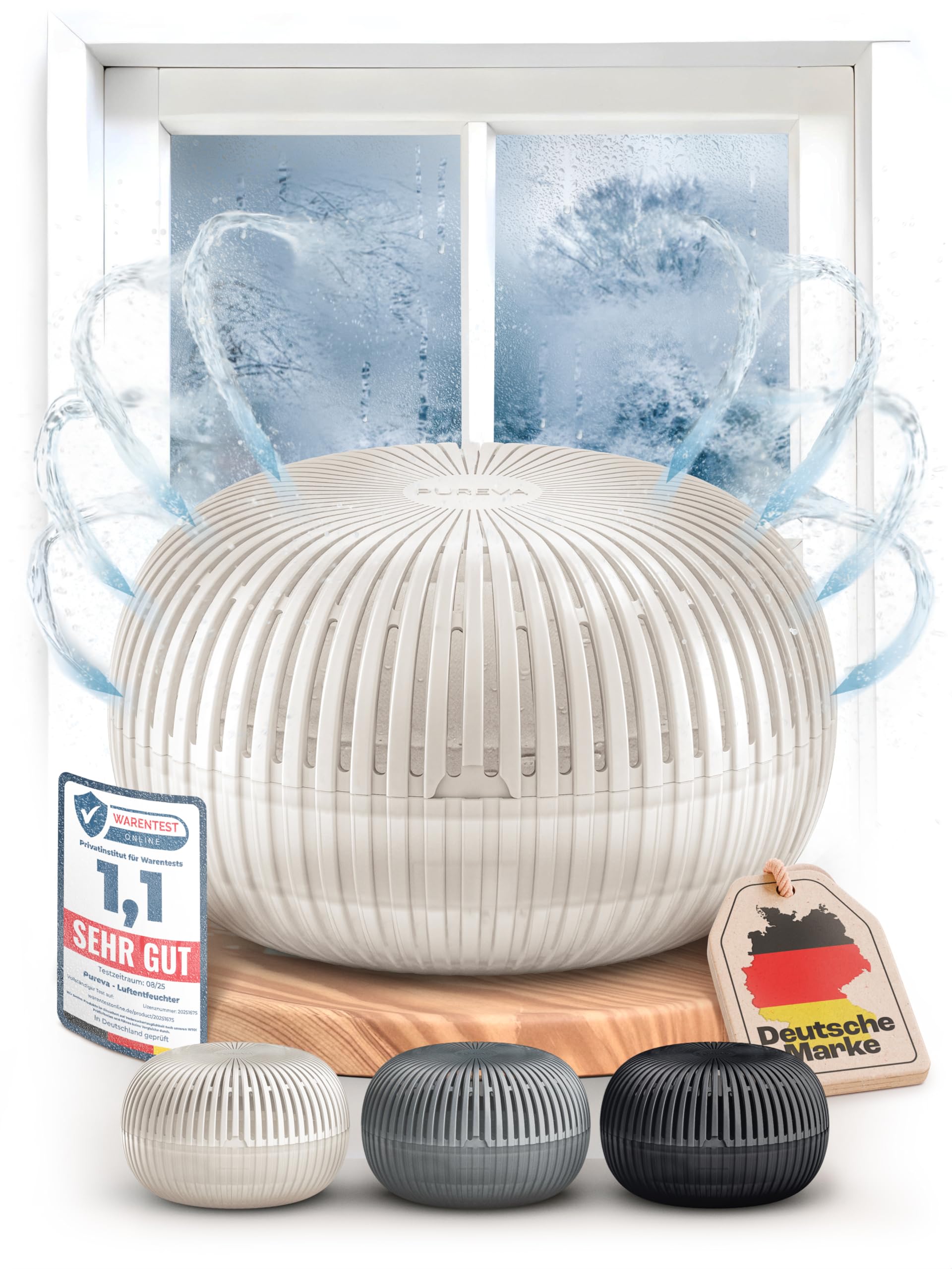 PUREVA Flow Luftentfeuchter ohne Strom bis 25m² [NEUESTE FORMEL] Raumentfeuchter ohne Strom mit 450g Entfeuchter Granulat - Raumluftentfeuchter - Feuchtigkeitsabsorber für ein angenehmes Wohnklima Creme Angebot bei HelloDeals